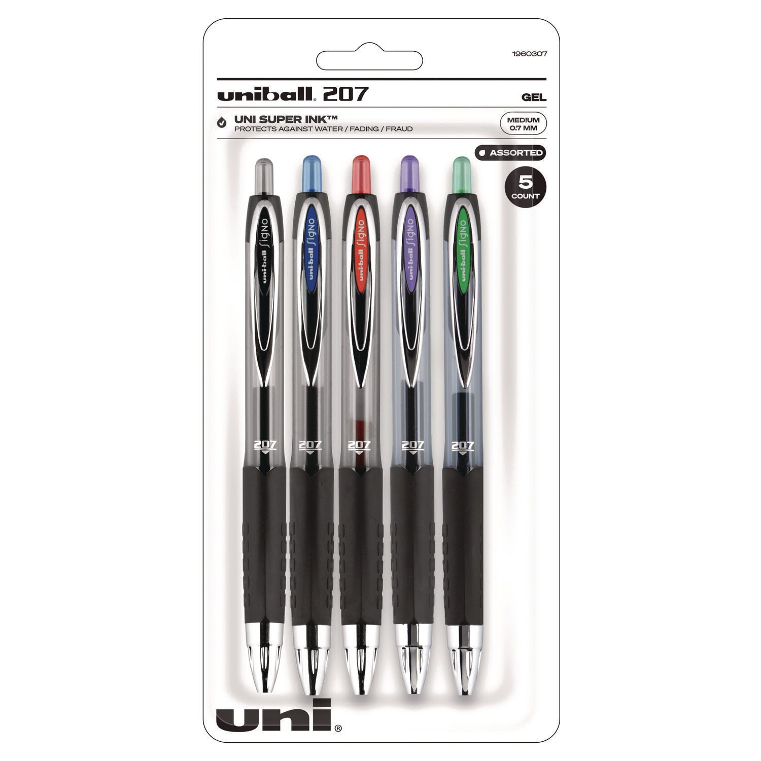uniball® Signo 207 Gel Pen, Retractable, Medium 0.7 Mm, Assorted Ink And Barrel Colors, 5/pack