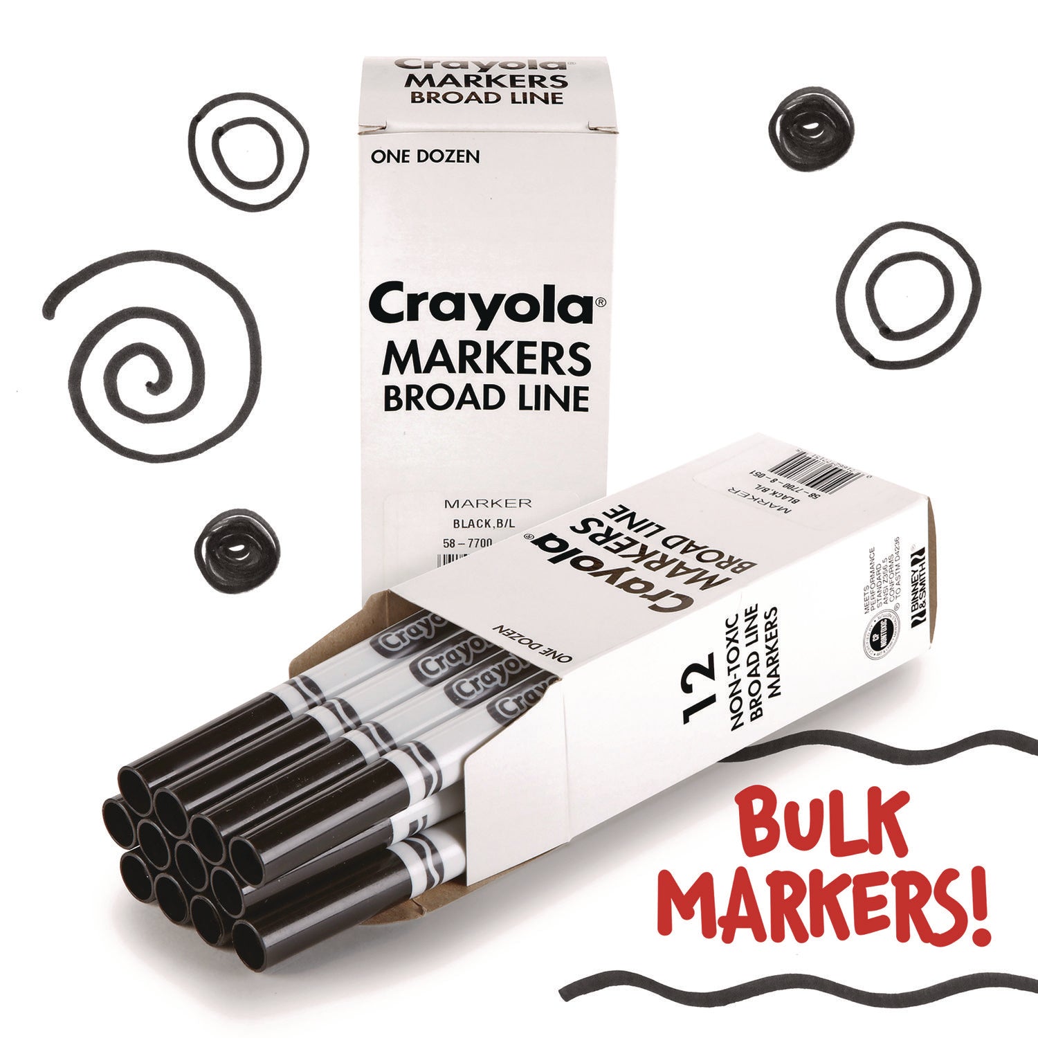 Crayola® Bulk Broad Line Marker, Broad Bullet Tip, Black, 12/Box