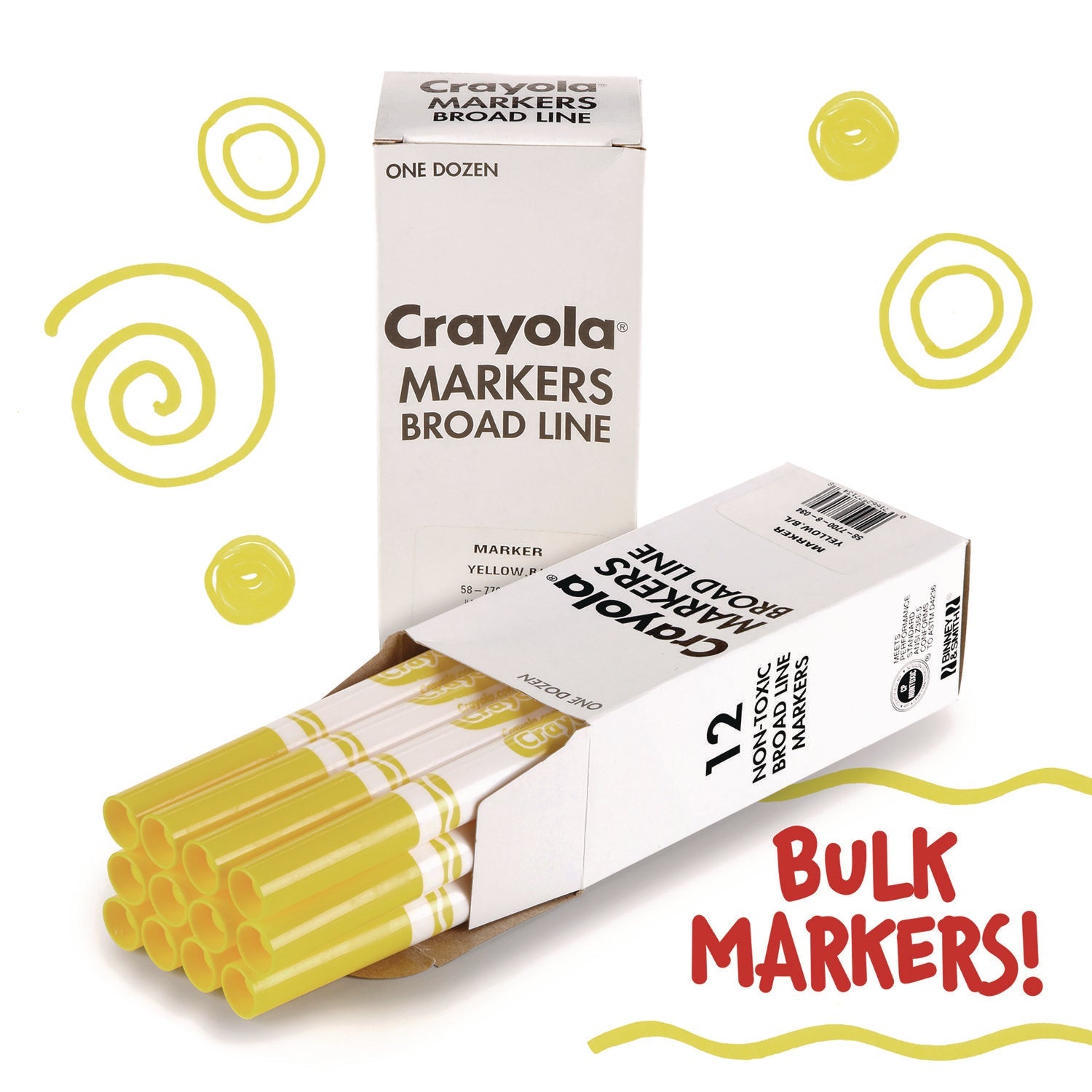 Crayola® Broad Line Washable Markers, Broad Bullet Tip, Yellow, 12/box