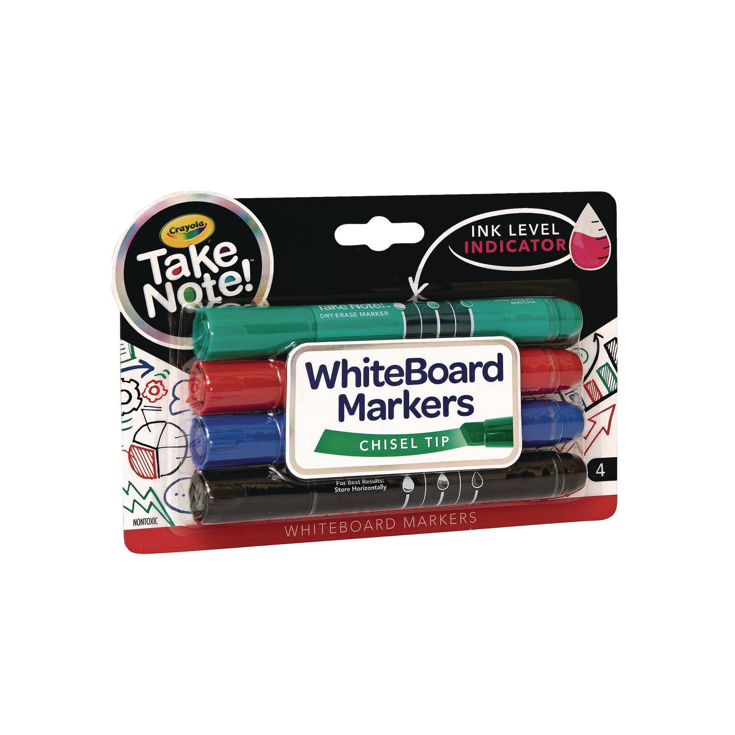 Crayola® Take Note Dry Erase Markers, Chisel Tip, Assorted Colors, 4/Set