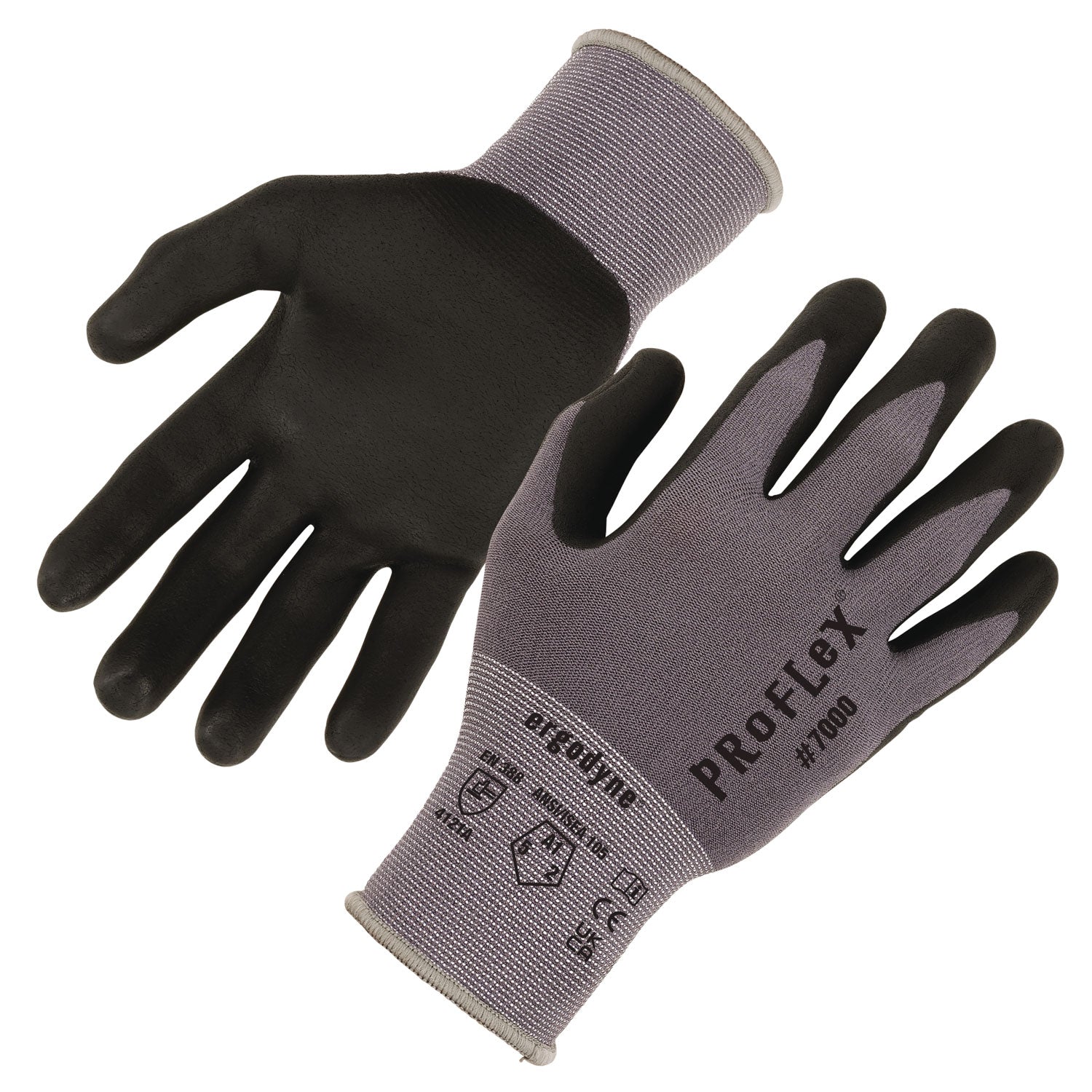 ergodyne® ProFlex 7000 Nitrile-Coated Gloves Microfoam Palm, Gray, X-Small, 12 Pairs/Pack
