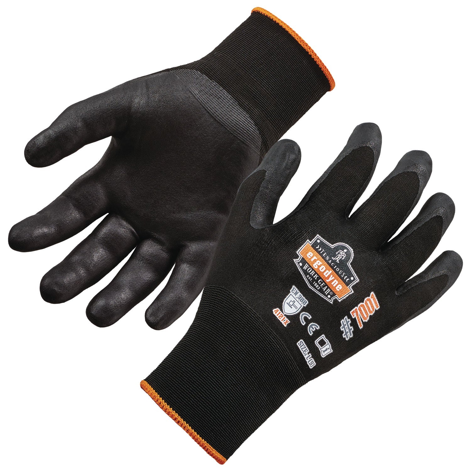 ergodyne® ProFlex 7001 Nitrile-Coated Gloves, Black, X-Small, 12 Pairs