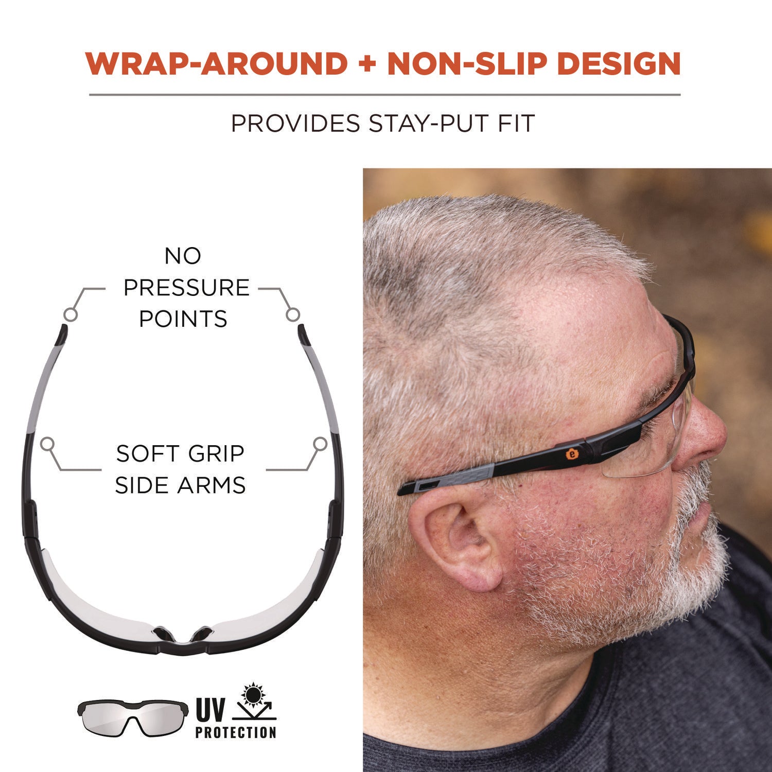 ergodyne® Skullerz DELLENGER Safety Glasses with Adjustable Temples, Matte Black Nylon Impact Frame, Clear Polycarbonate Lens