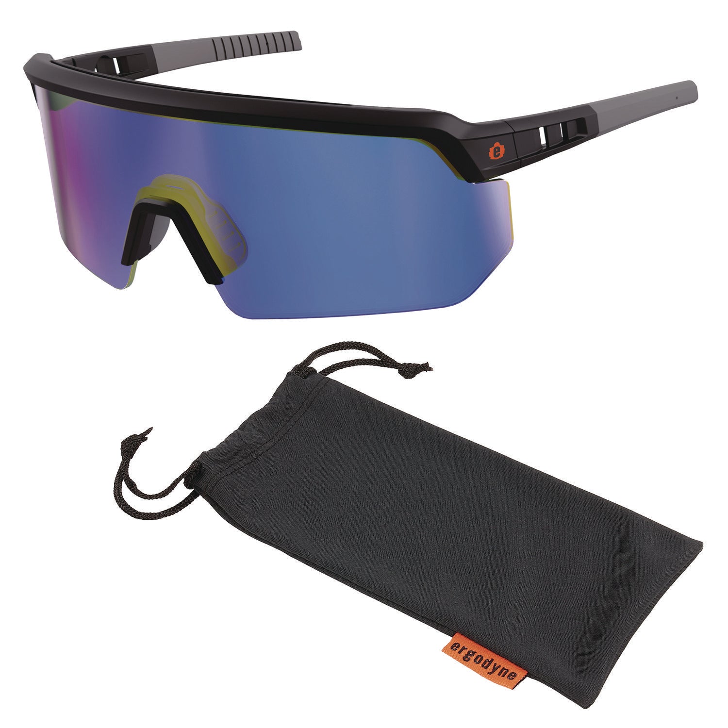 ergodyne® Skullerz AEGIR Safety Glasses with Mirrored Lenses, Matte Black Frame, Blue Mirror Polycarbonate Lens