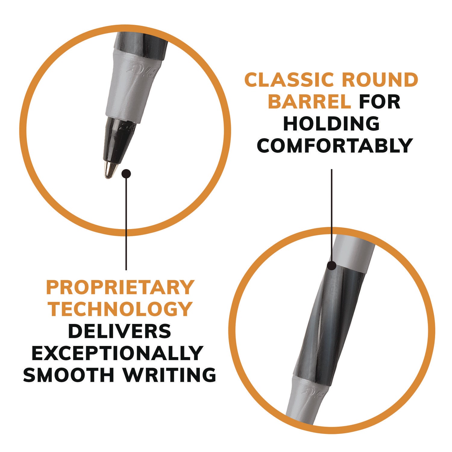 BIC® Round Stic Grip Xtra Comfort Ballpoint Pen, Stick, Fine 0.8 Mm, Black Ink, Gray/black Barrel, Dozen