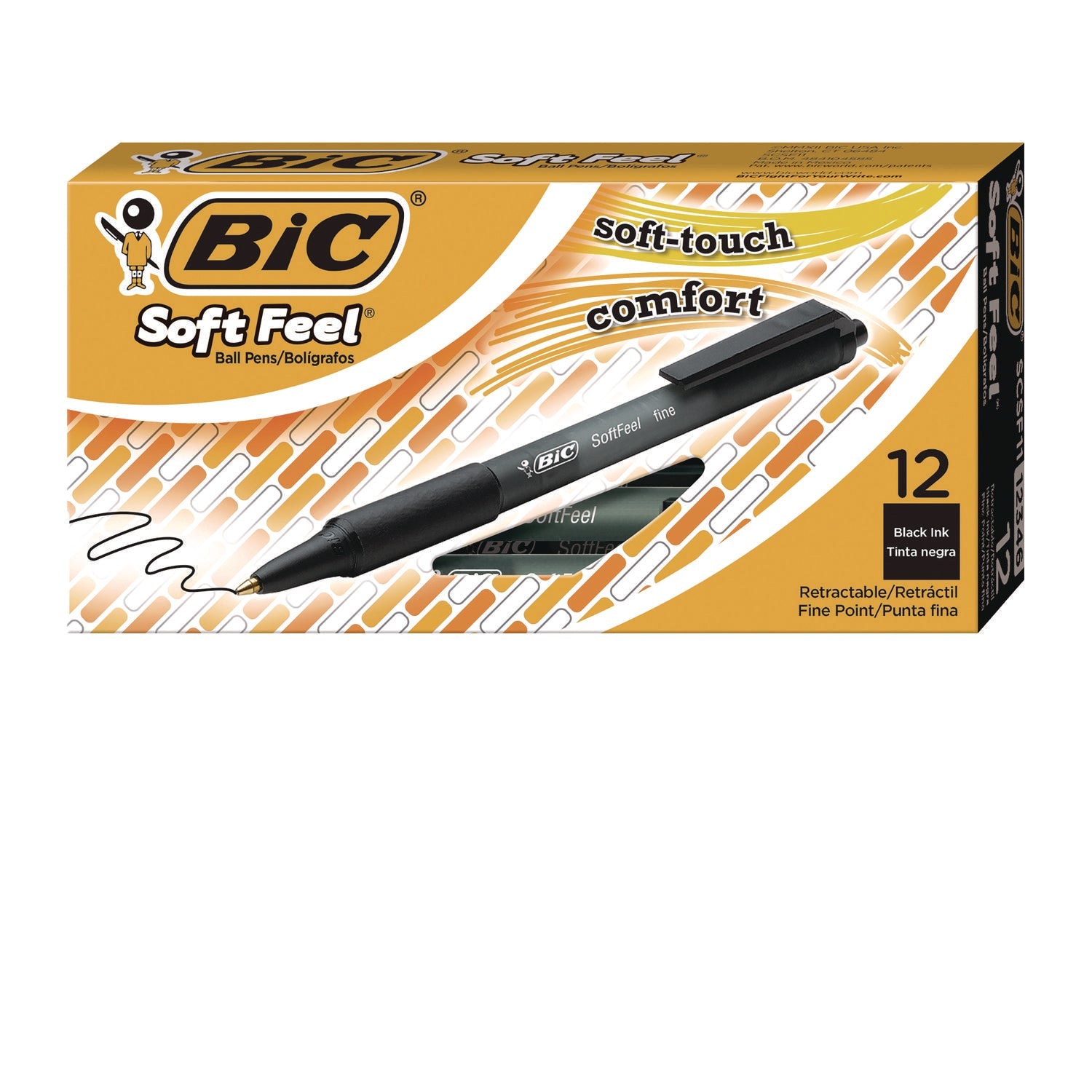 BIC® Soft Feel Ballpoint Pen, Retractable, Medium 1 Mm, Black Ink, Black Barrel, Dozen