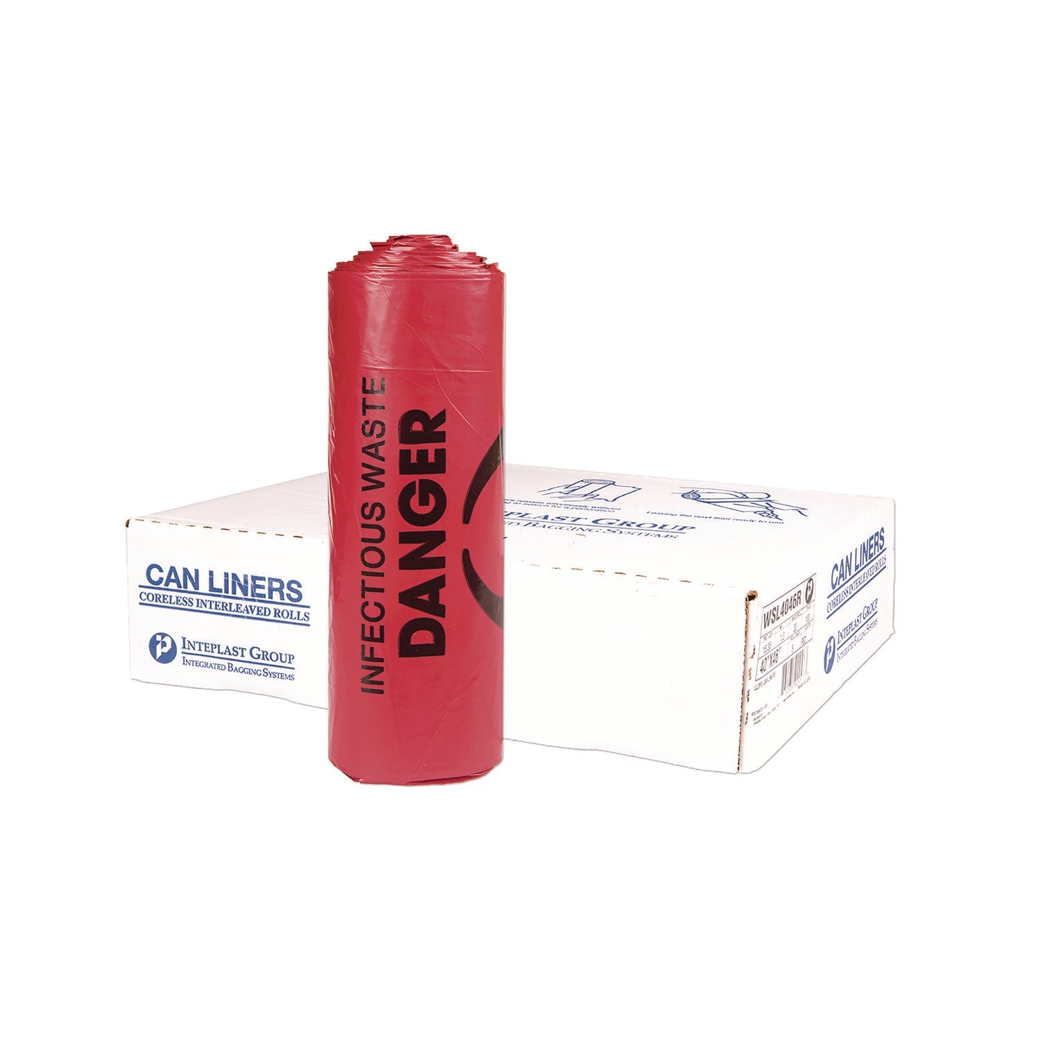 Inteplast Group Institutional Low-Density Can Liners, Infectious Waste Biohazard, 33 gal, 1.3 mil, 33 x 39, Red, Interleaved, 25/RL, 6 RL/CT
