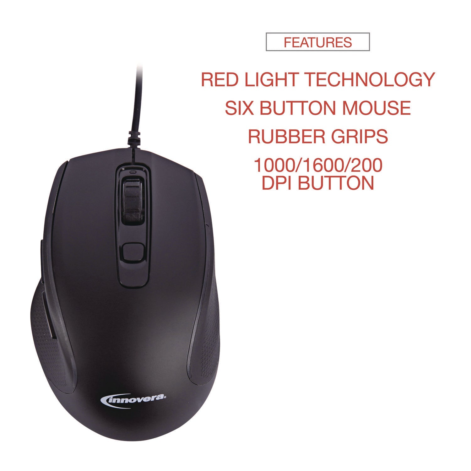 Innovera® Full-Size Wired Optical Mouse, Usb 2.0, Right Hand Use, Black - Bloom Skins