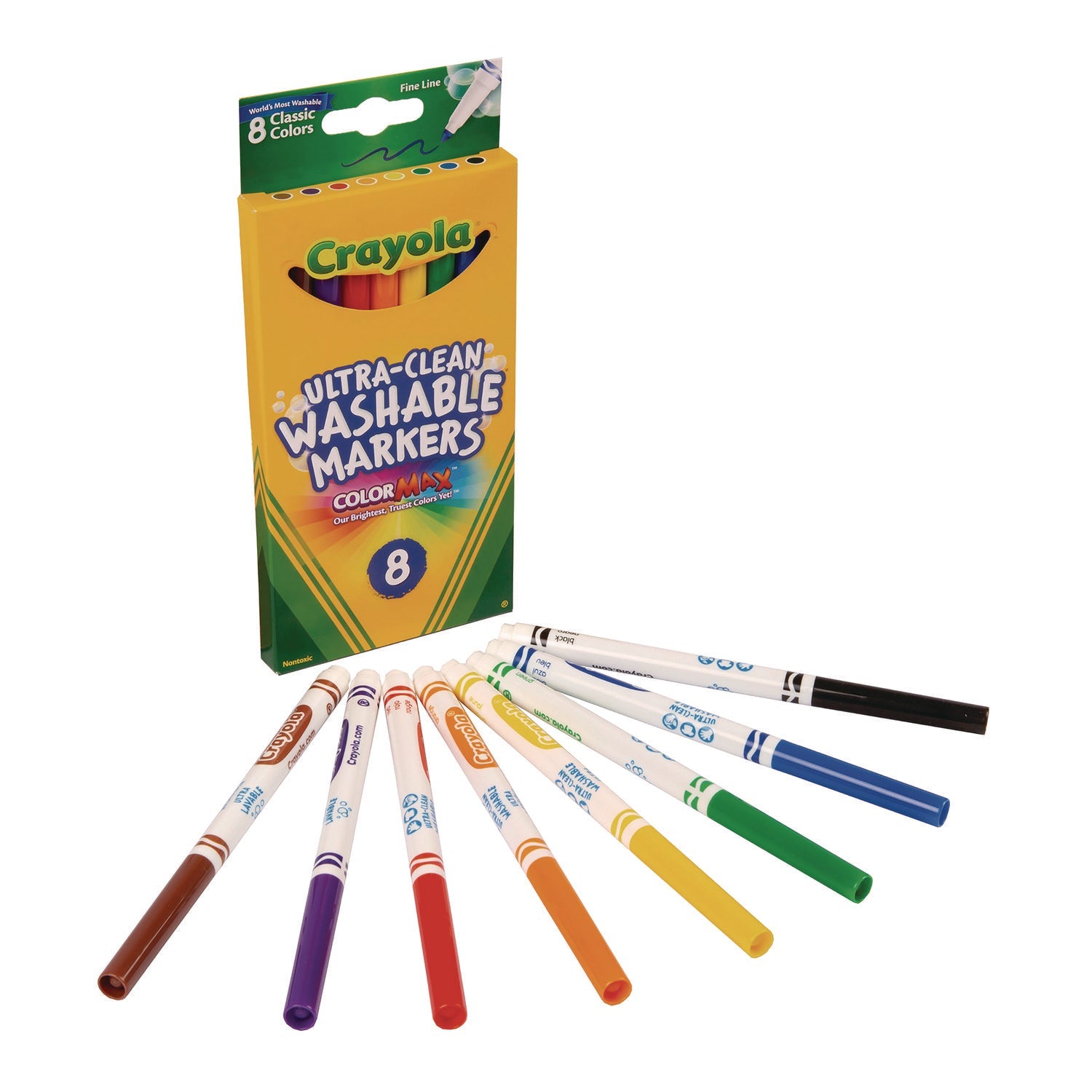 Crayola® Ultra-Clean Washable Markers, Fine Bullet Tip, Assorted Colors, 8/pack