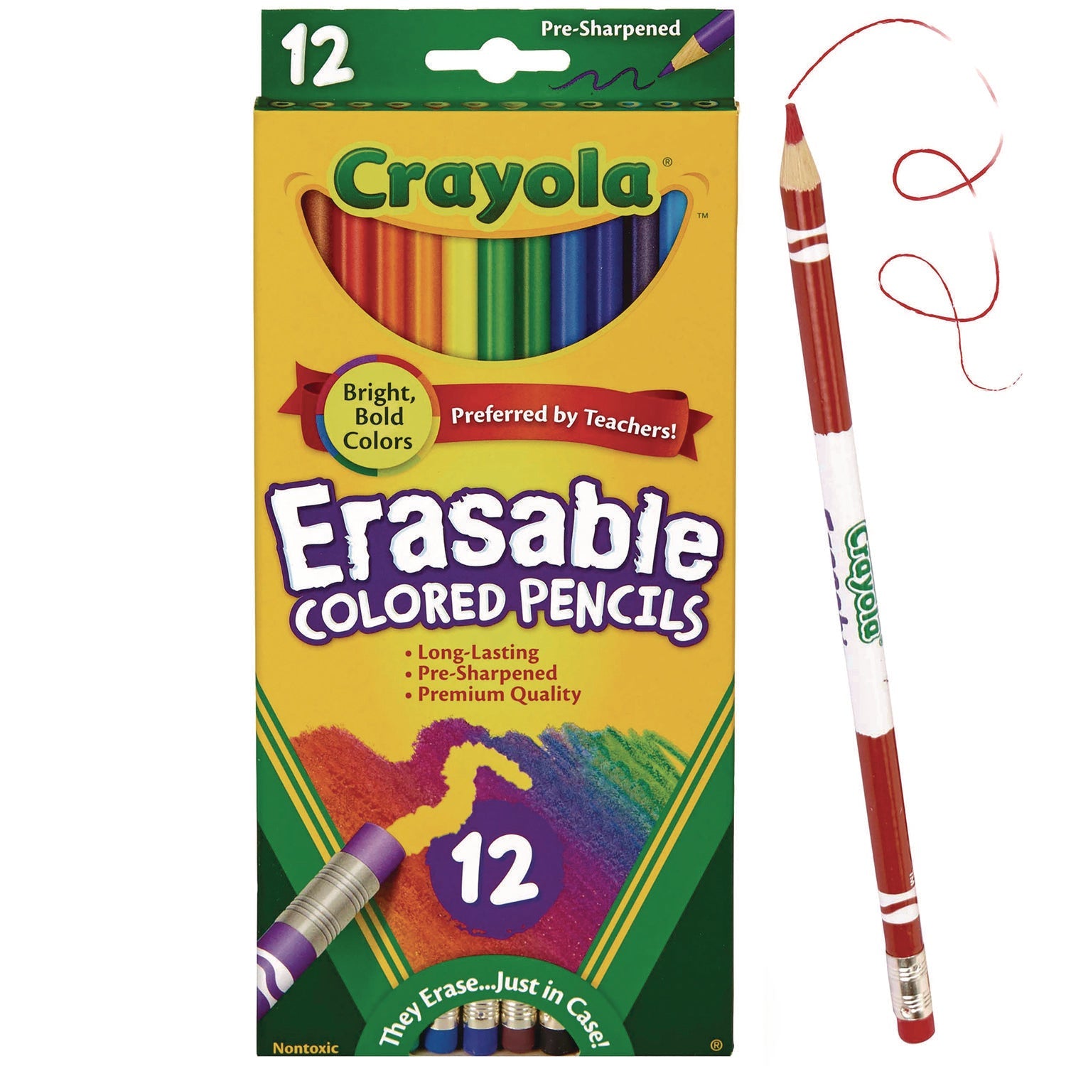 Crayola® Erasable Color Pencil Set, 3.3 mm, 2B, Assorted Lead and Barrel Colors, Dozen