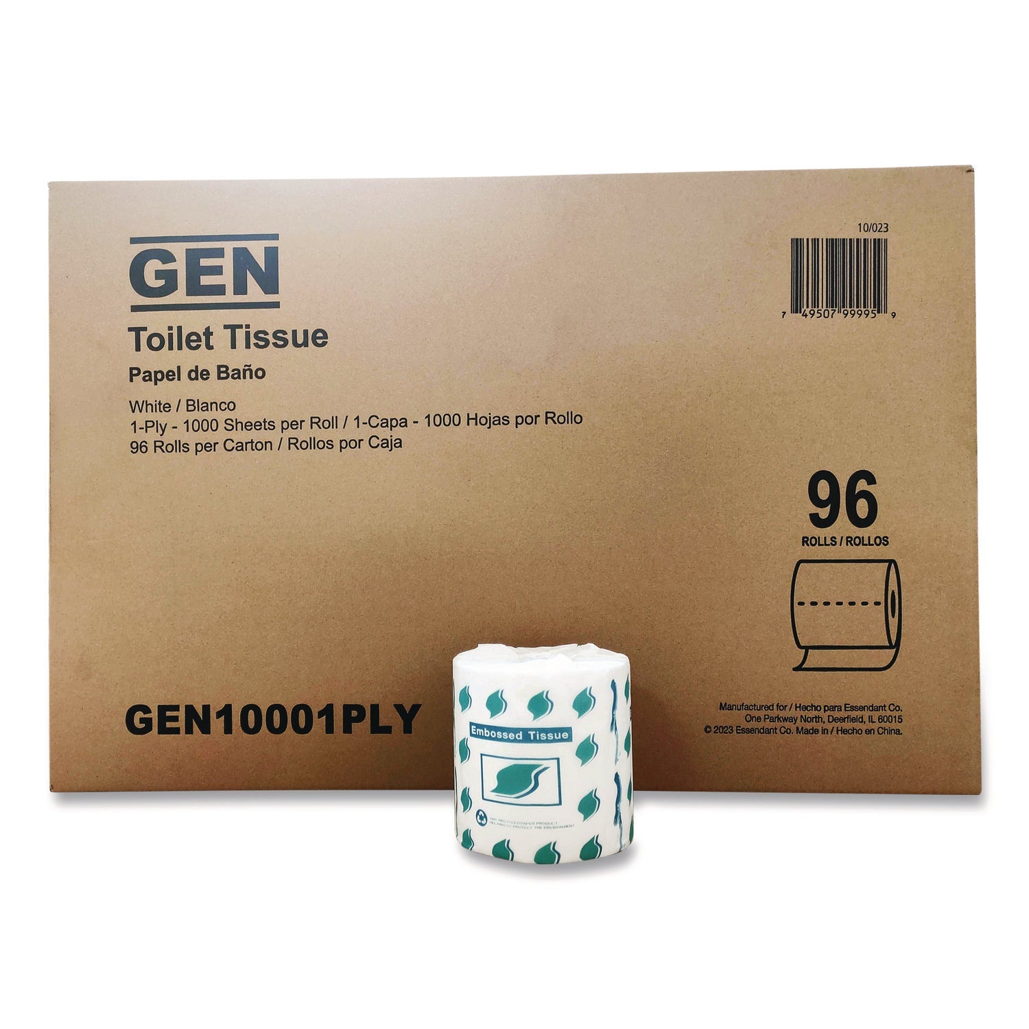 GEN Small Roll Bath Tissue, Septic Safe, 1-Ply, White, 1,000 Sheets/Roll, 96 Rolls/Carton