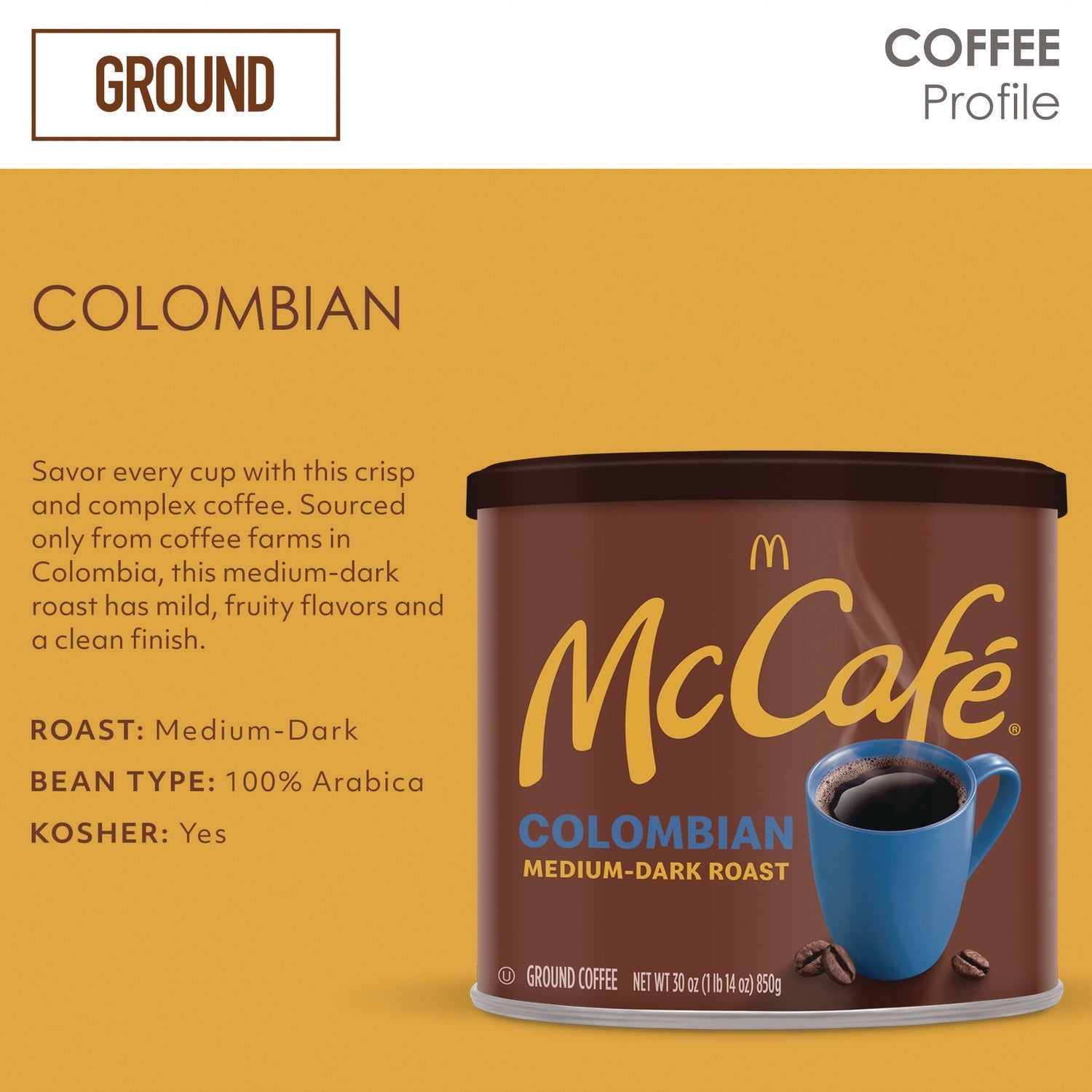 McCafe® Ground Coffee, Colombian, 30 oz Can