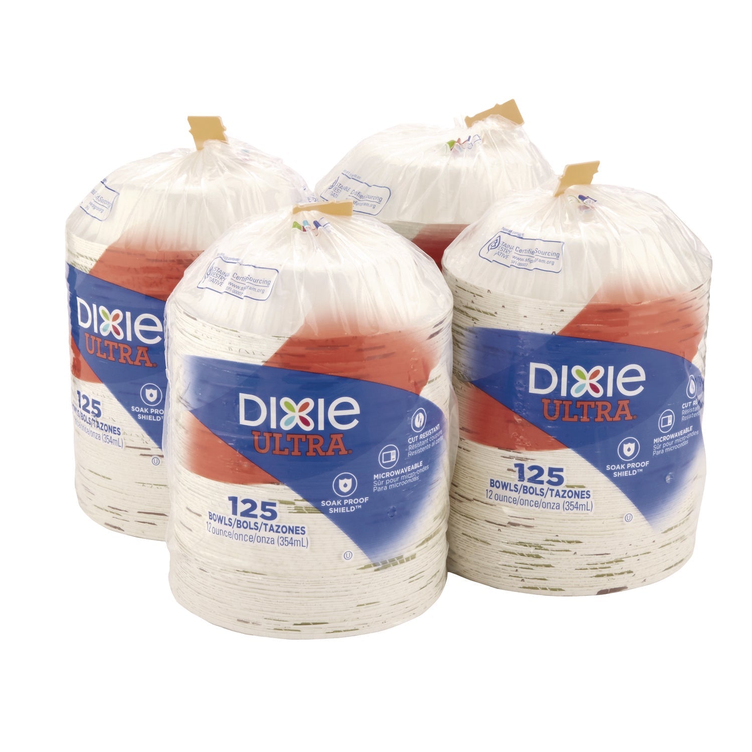 Dixie® Pathways with Soak Proof Shield Heavyweight Paper Bowls, WiseSize, 12 oz, Green/Burgundy, 125/Pack, 4 Packs/Carton