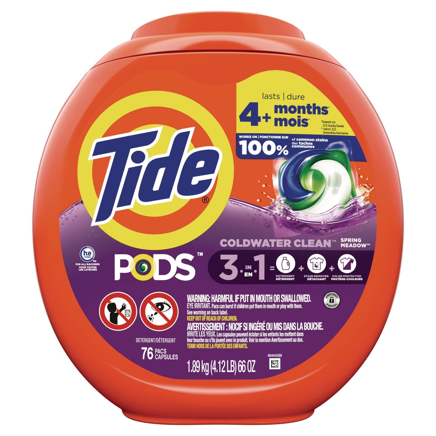 Tide® PODS Laundry Detergent, Spring Meadow, 66 oz Tub, 76 Pacs/Tub