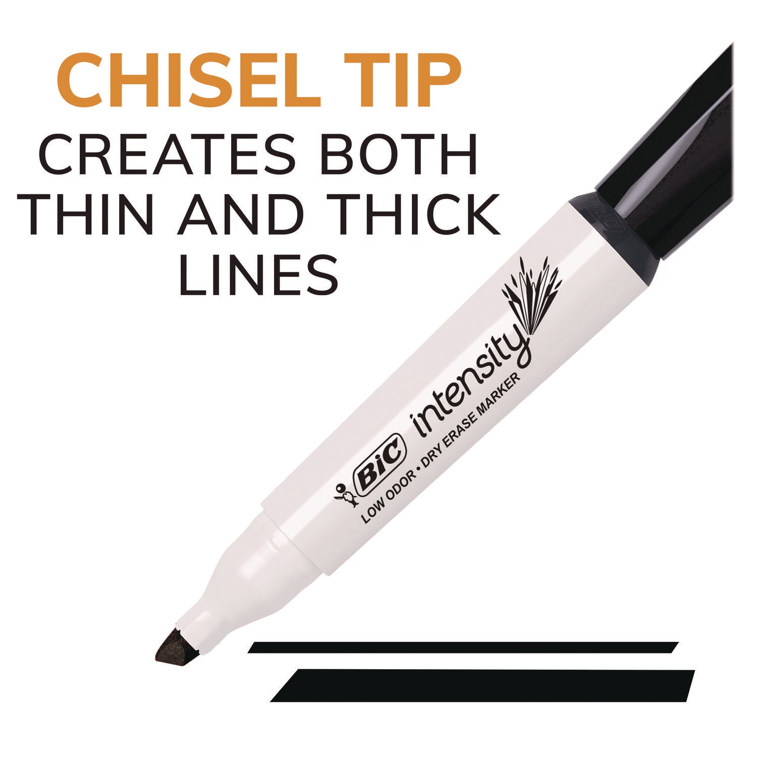 BIC® Intensity Low Odor Chisel Tip Dry Erase Marker, Broad Chisel Tip, Assorted Colors, Dozen
