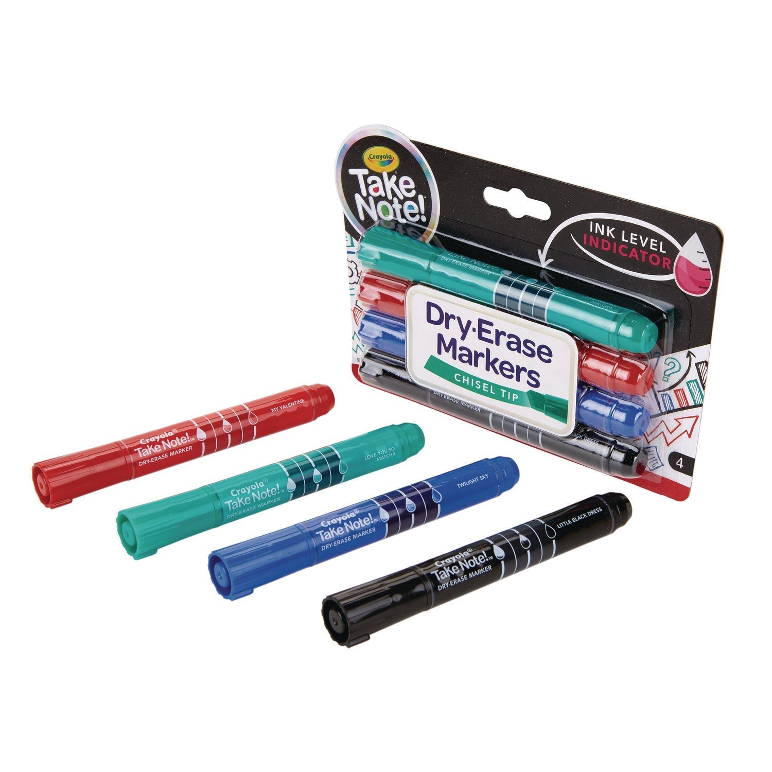 Crayola® Take Note Dry Erase Markers, Chisel Tip, Assorted Colors, 4/Set