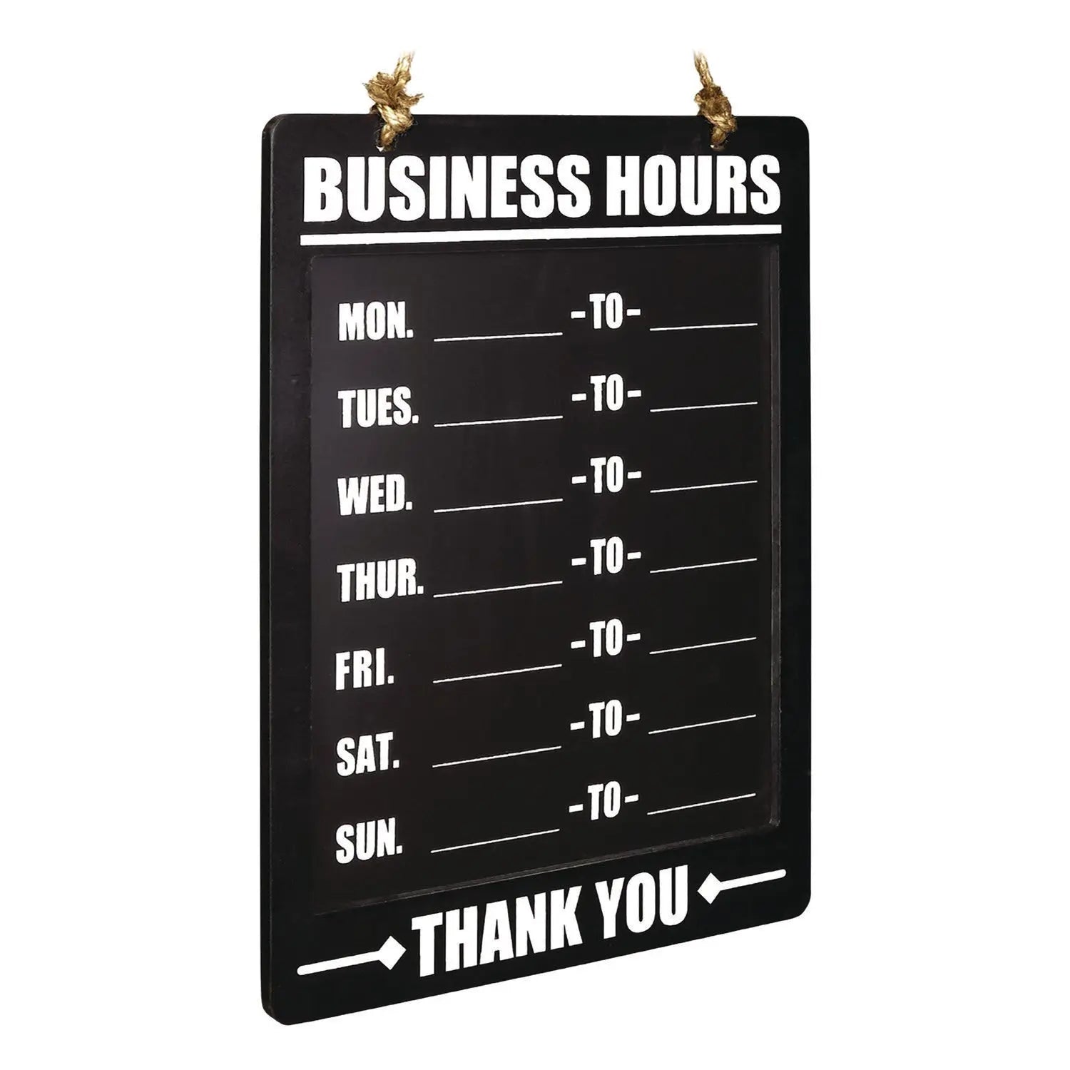Excello Global Products® Business Hours Indoor/Outdoor Hanging Chalkboard, 10 x 0.38 x 20.75, Black/White