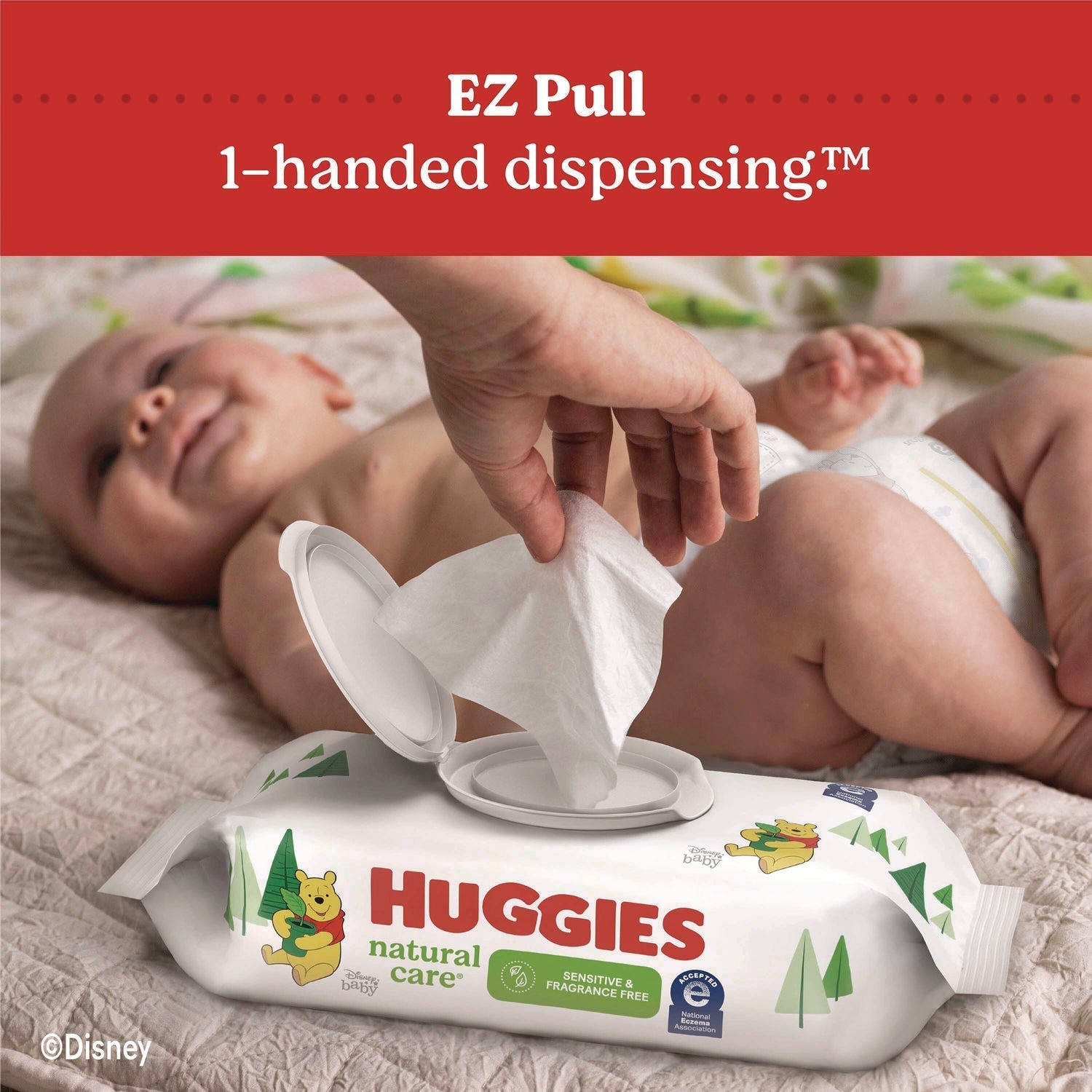 Huggies® Natural Care Sensitive Baby Wipes, Unscented, White, 64/Pack, 12 Packs/Carton
