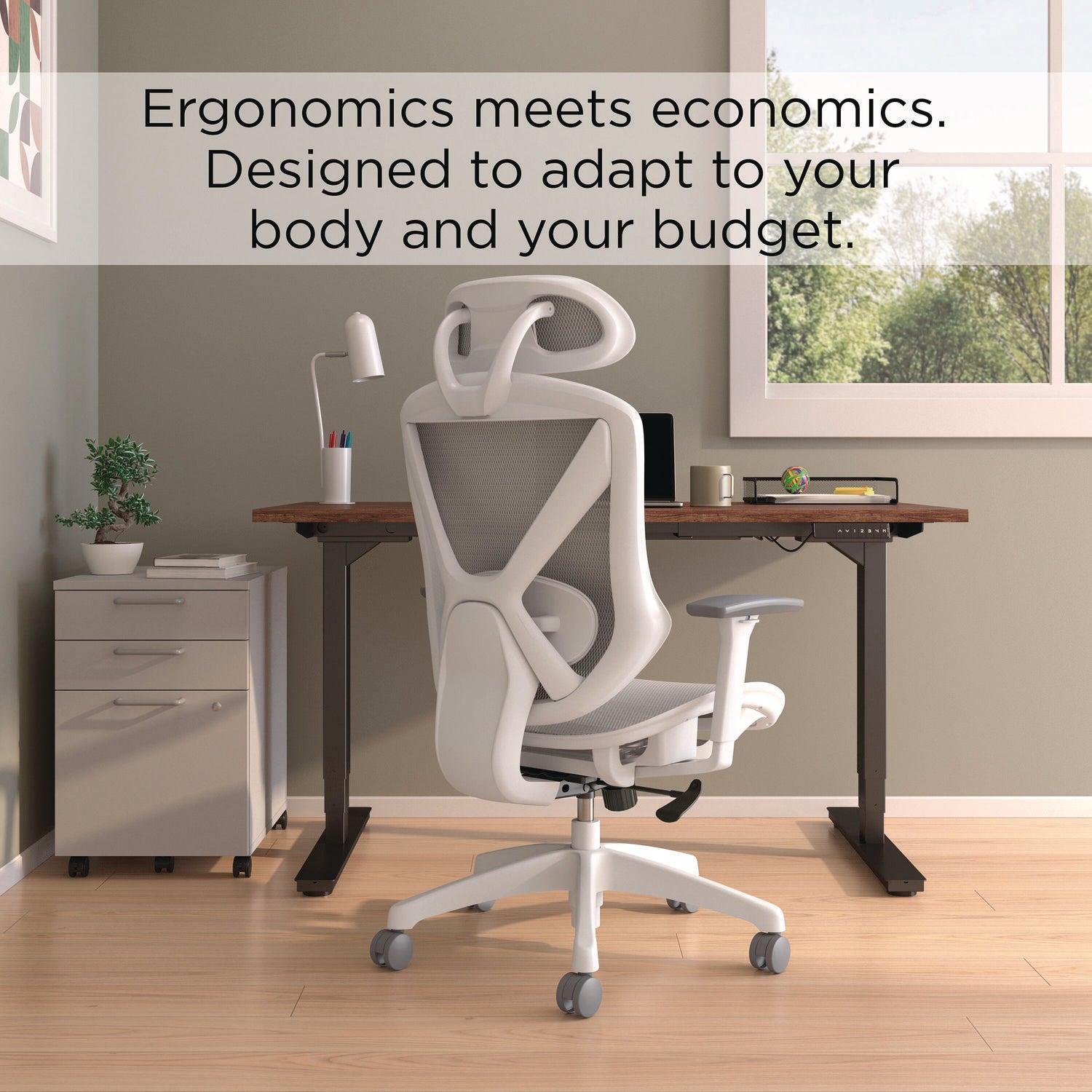 Union & Scale™ FlexFit Dexley Mesh Task Chair, Supports Up to 275 lb, 16.61" to 20.31" Seat Height, Gray Seat, Gray Back, White Base - Bloom Skins