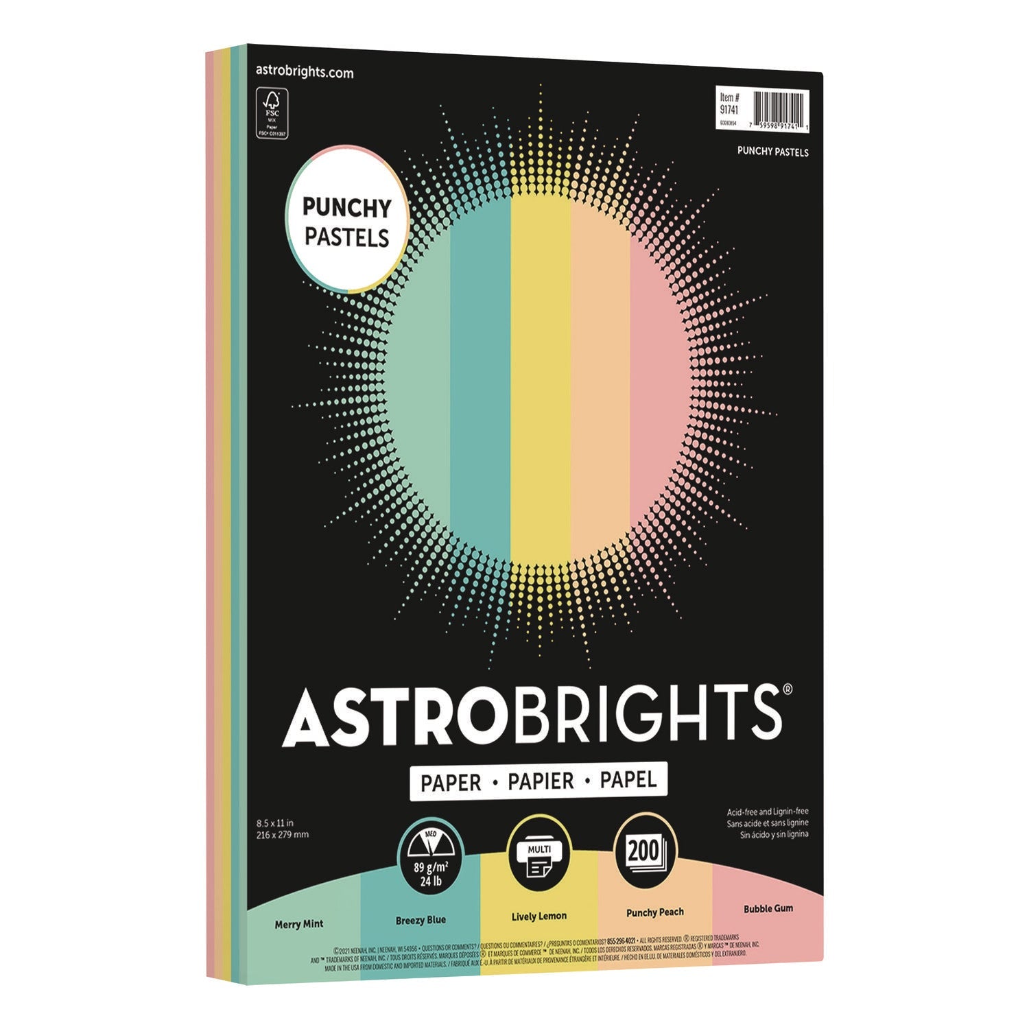 Astrobrights® Color Paper - "Punchy Pastels" Assortment, 24 lb Bond Weight, 8.5 x 11, Assorted, 200/Pack