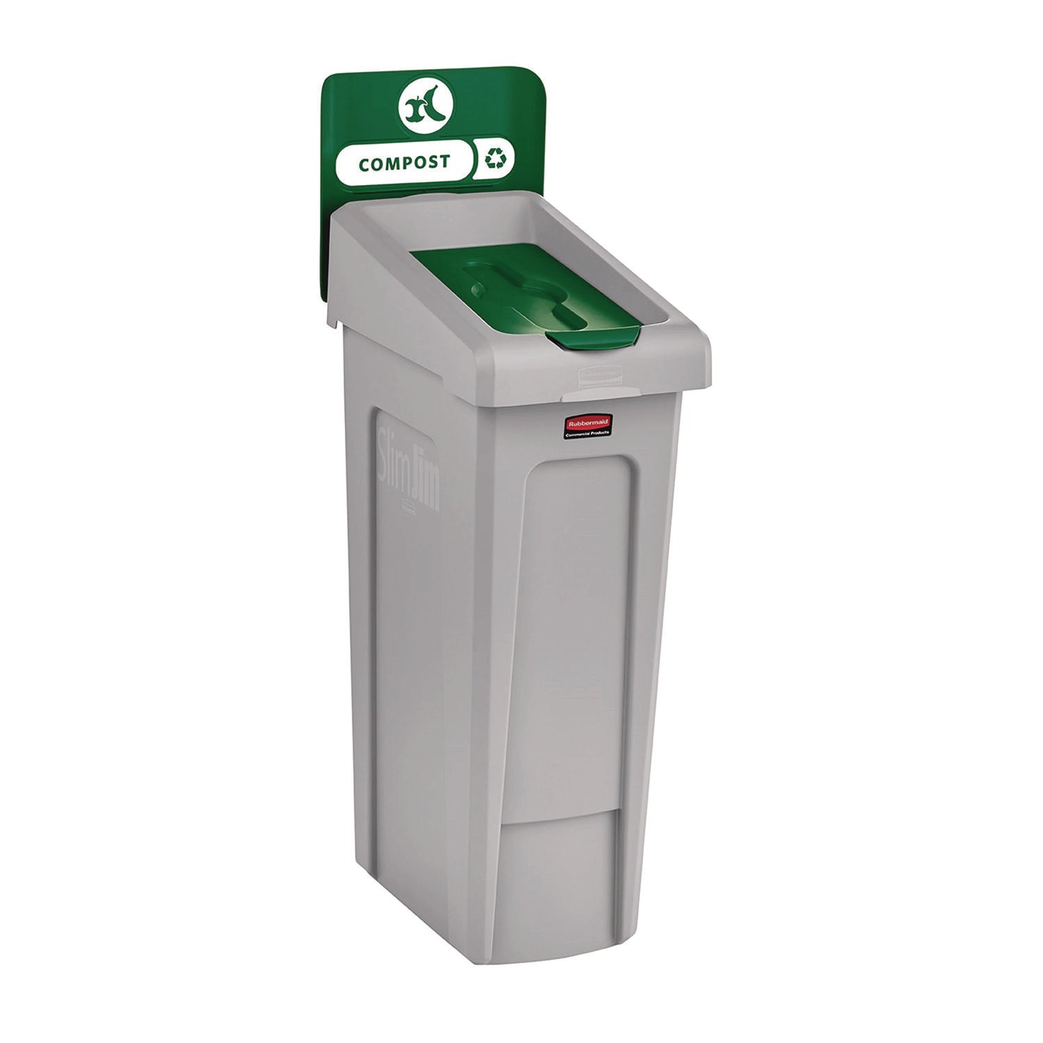 Rubbermaid® Commercial Slim Jim Recycling Station Kit, 1-Stream Compost, 23 gal, Plastic, Green/Gray