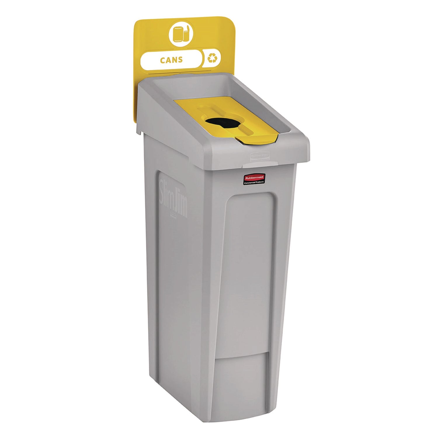 Rubbermaid® Commercial Slim Jim Recycling Station Kit, 1-Stream Bottles and Cans, 23 gal, Plastic, Yellow/Gray
