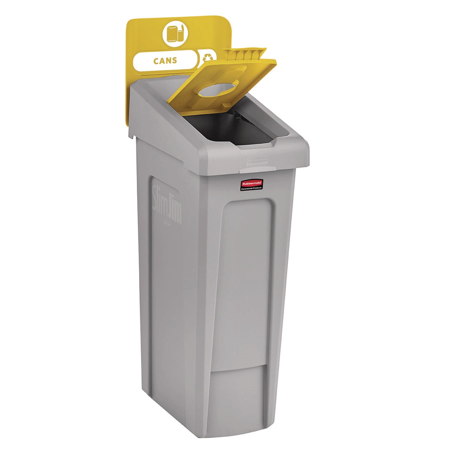 Rubbermaid® Commercial Slim Jim Recycling Station Kit, 1-Stream Bottles and Cans, 23 gal, Plastic, Yellow/Gray