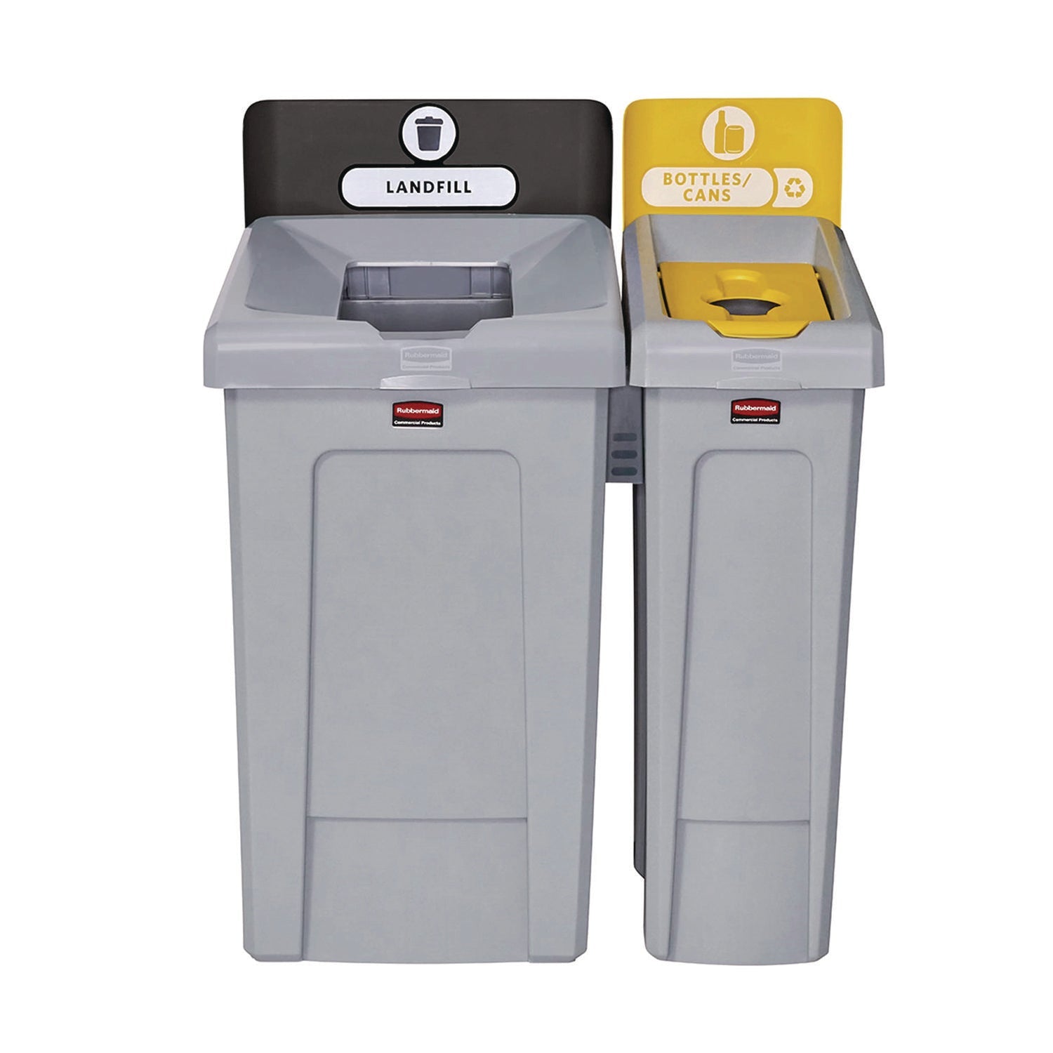 Rubbermaid® Commercial Slim Jim Recycling Station Kit, 1-Stream Bottles and Cans, 23 gal, Plastic, Yellow/Gray