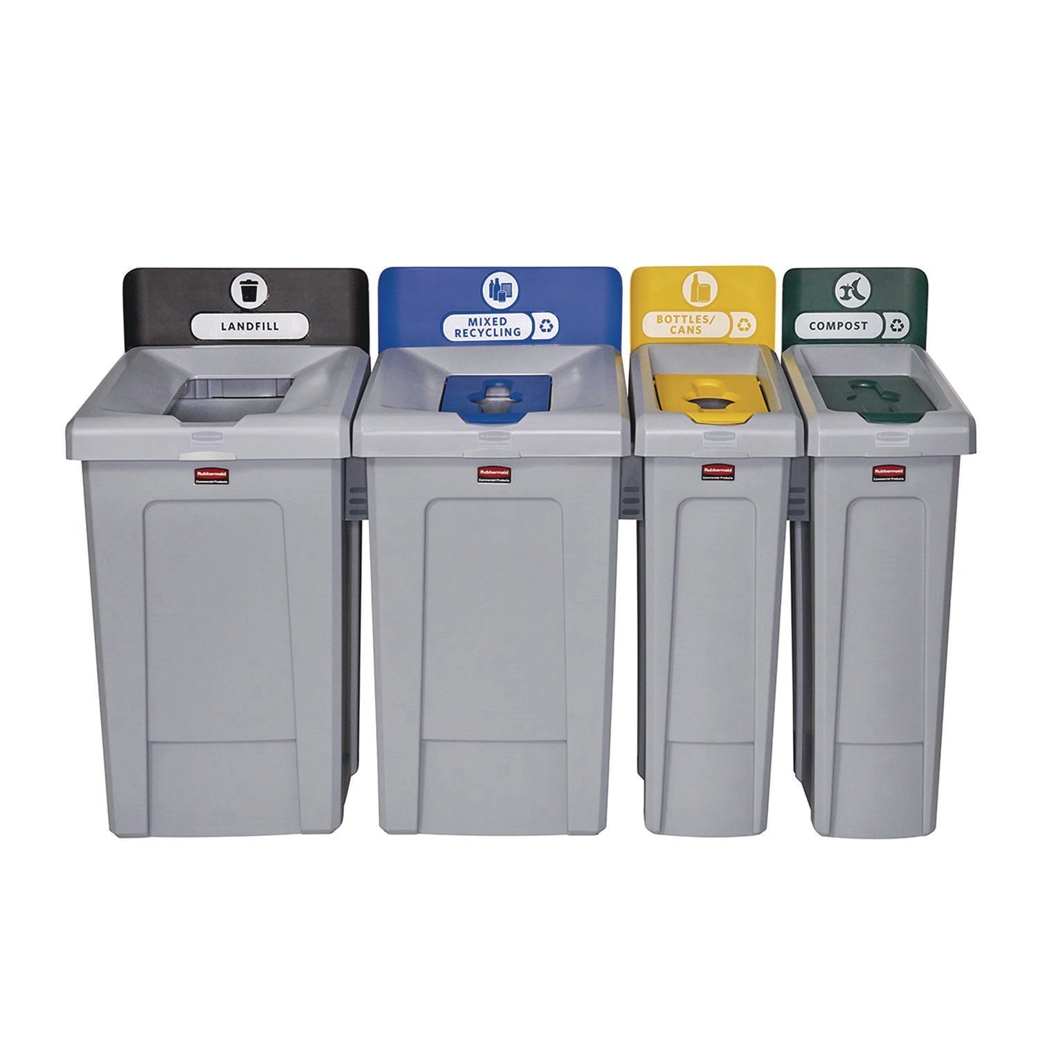 Rubbermaid® Commercial Slim Jim Recycling Station Kit, 1-Stream Bottles and Cans, 23 gal, Plastic, Yellow/Gray