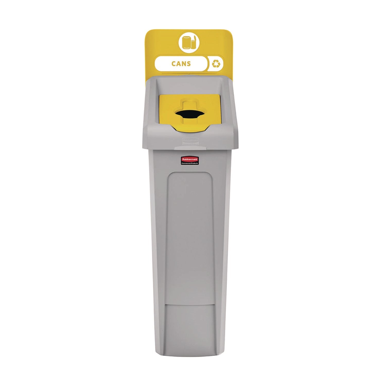 Rubbermaid® Commercial Slim Jim Recycling Station Kit, 1-Stream Bottles and Cans, 23 gal, Plastic, Yellow/Gray