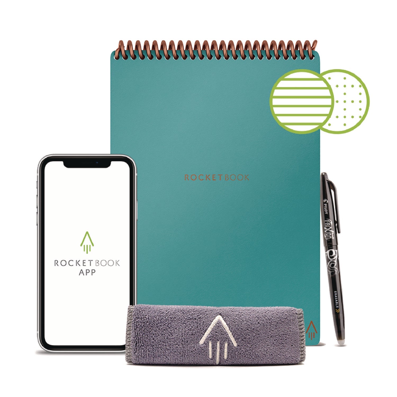 Rocketbook Flip Smart Notepad, Black Cover, Lined/Dot Grid Rule, 6 x 8.8, White, 36 Sheets - Bloom Skins