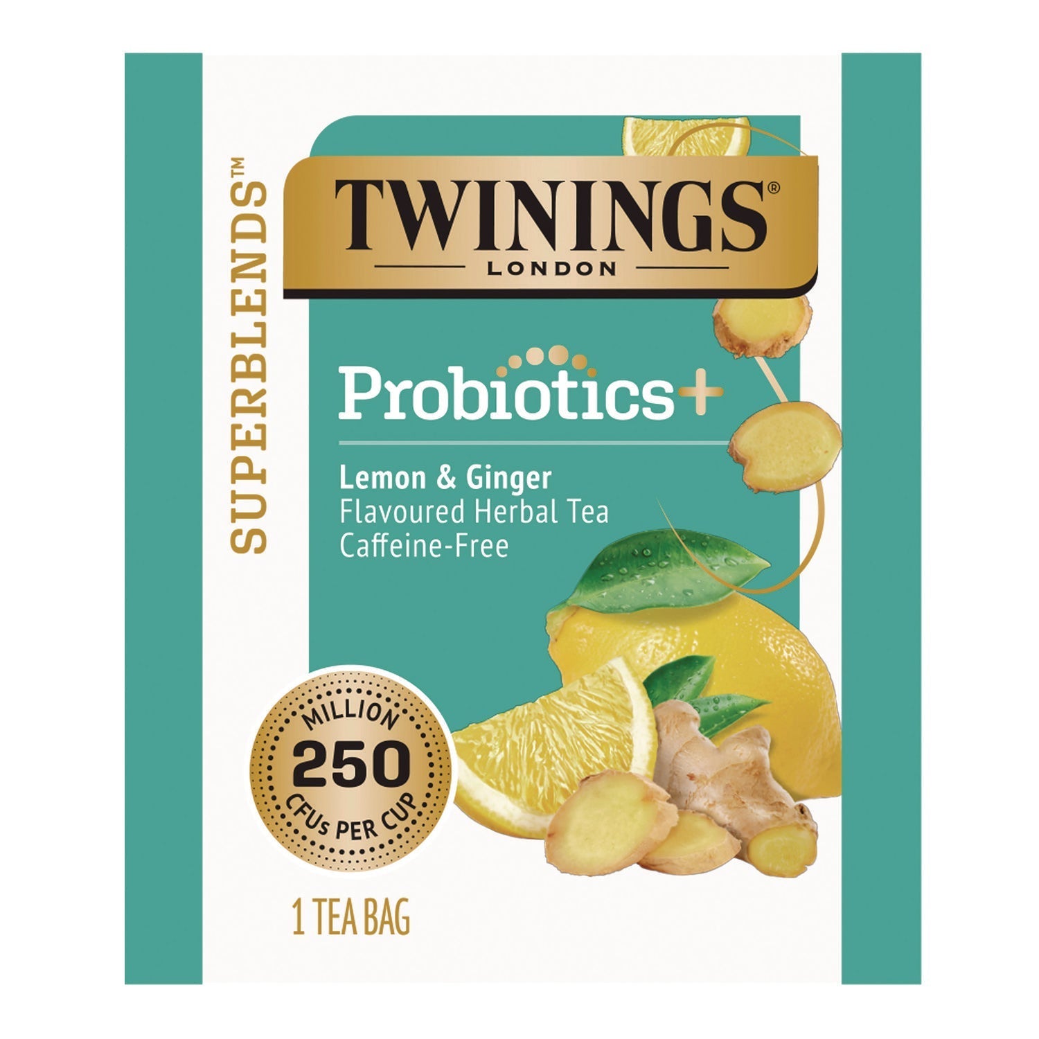 TWININGS® Probiotics Lemon and Ginger Herbal Tea Bags, 0.05 oz, 18/Box