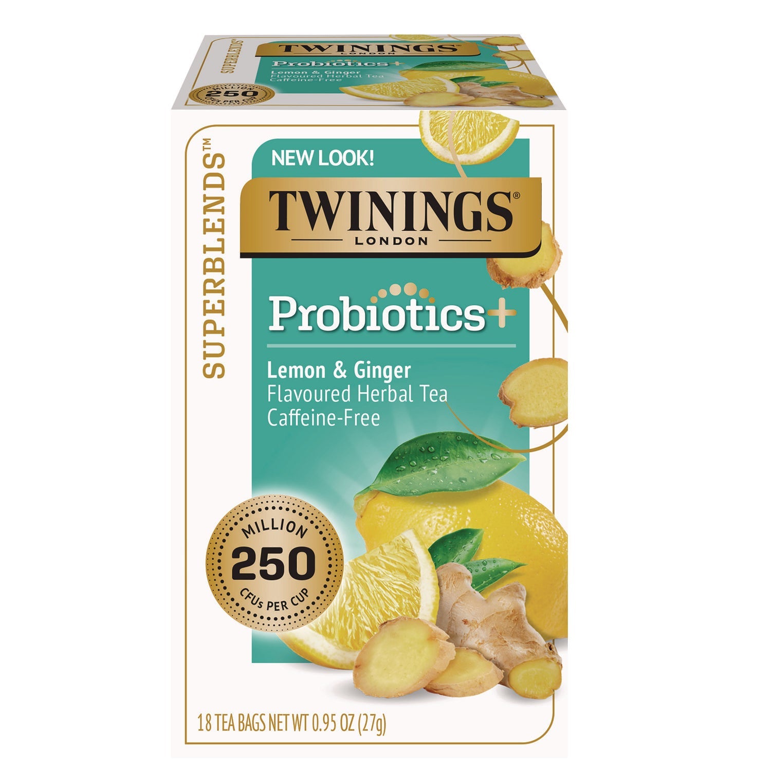 TWININGS® Probiotics Lemon and Ginger Herbal Tea Bags, 0.05 oz, 18/Box