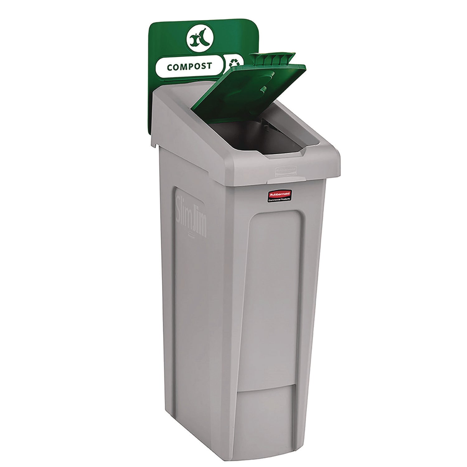 Rubbermaid® Commercial Slim Jim Recycling Station Kit, 1-Stream Compost, 23 gal, Plastic, Green/Gray
