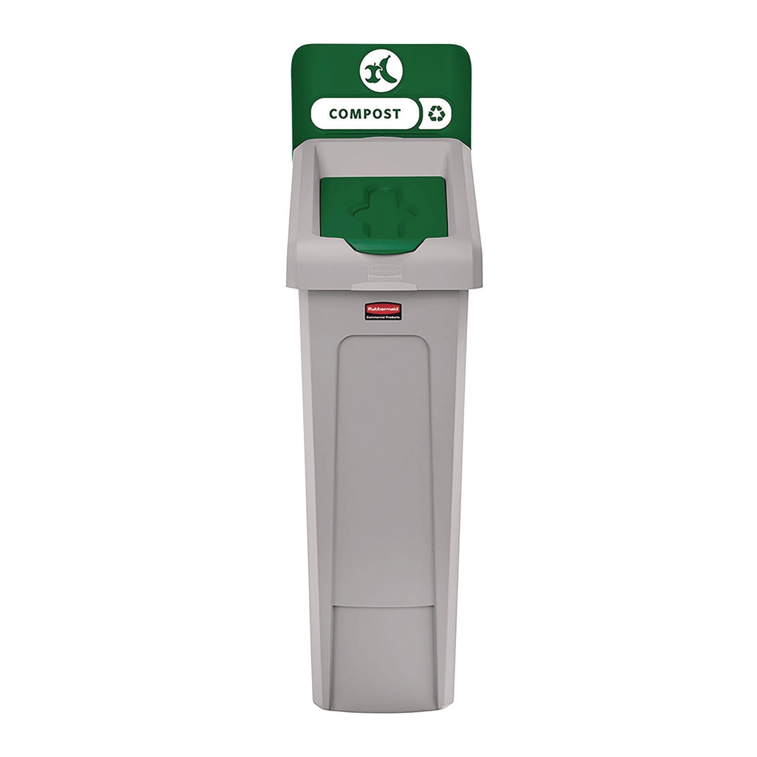 Rubbermaid® Commercial Slim Jim Recycling Station Kit, 1-Stream Compost, 23 gal, Plastic, Green/Gray