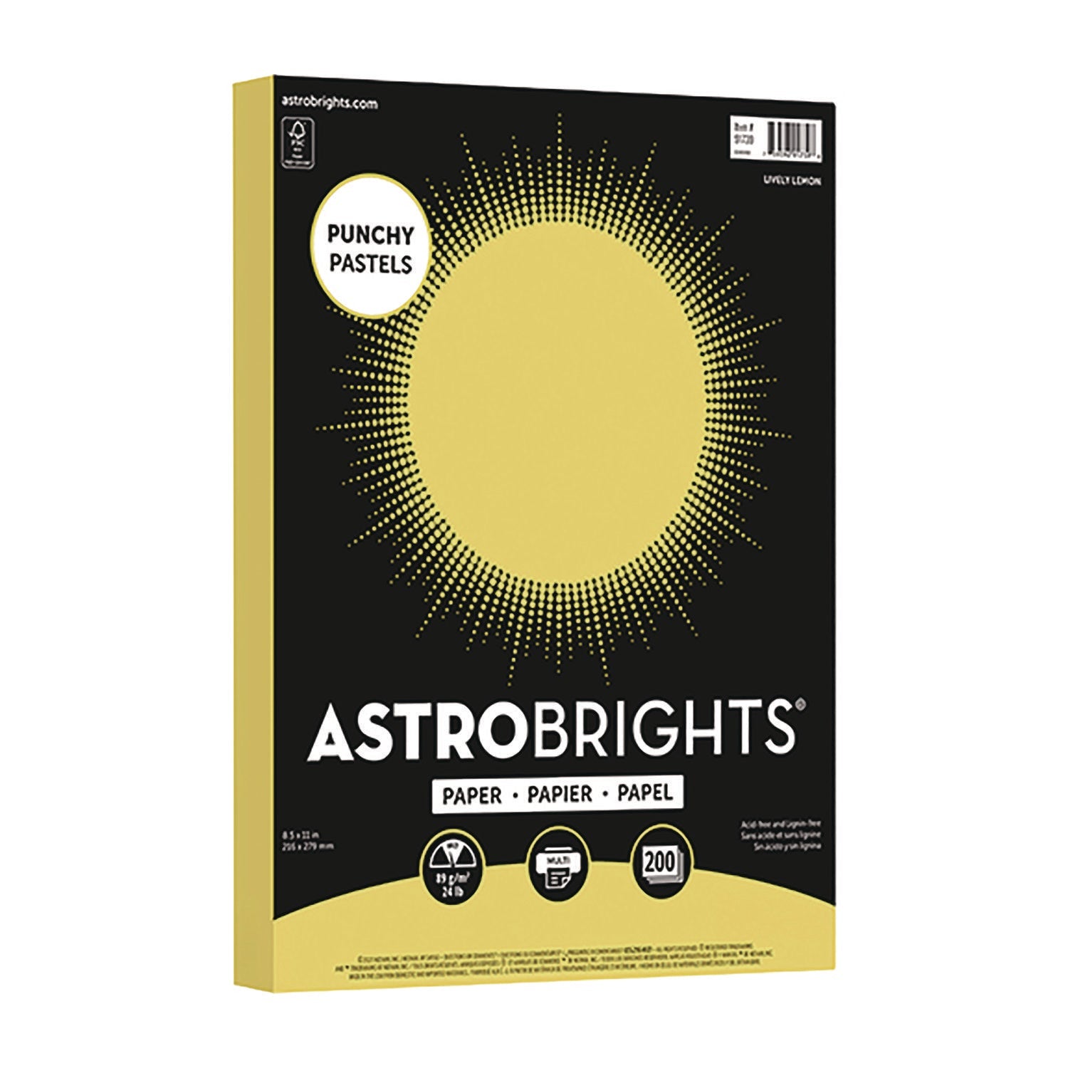 Astrobrights® Color Paper - "Punchy Pastels" Assortment, 24 lb Bond Weight, 8.5 x 11, Lively Lemon, 200/Pack