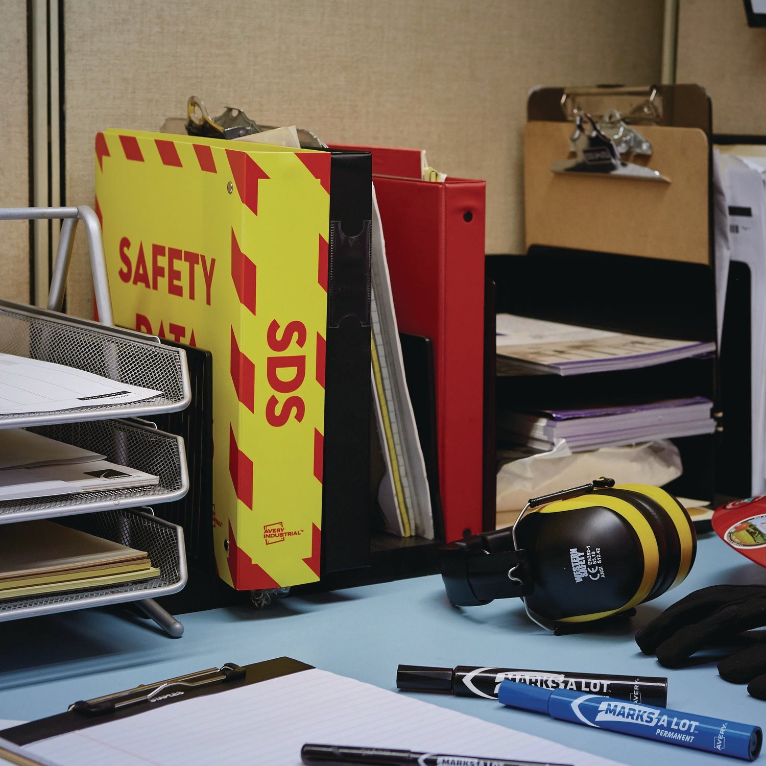 Avery® Heavy-Duty Preprinted Safety Data Sheet Binder, 3 Rings, 1.5" Capacity, 11 X 8.5, Yellow/red