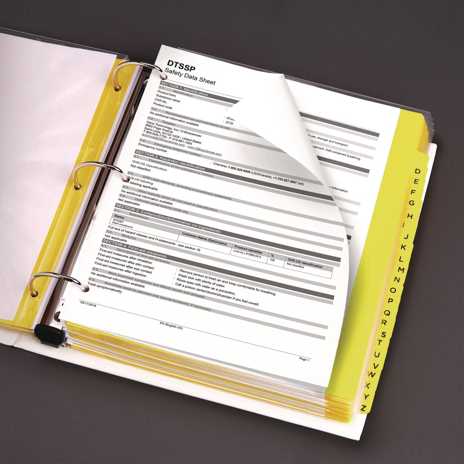 Avery® Heavy-Duty Preprinted Safety Data Sheet Binder, 3 Rings, 1.5" Capacity, 11 X 8.5, Yellow/red