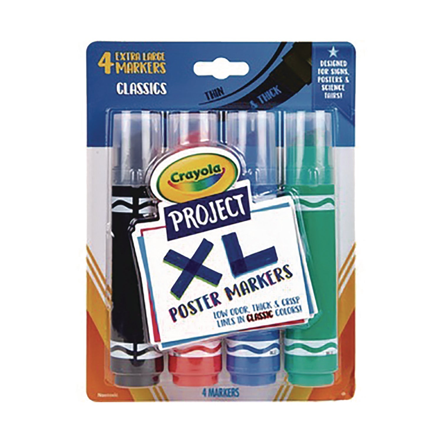 Crayola® XL Poster Markers, Thin/Thick Chisel Tip, Assorted Classic Colors, 4/Pack