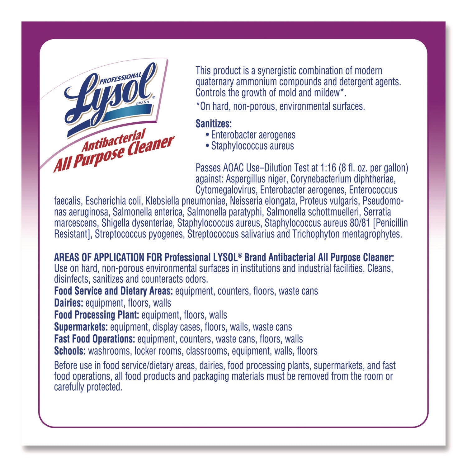 Professional LYSOL® Brand Antibacterial All-Purpose Cleaner Concentrate, 1 Gal Bottle, 4/carton