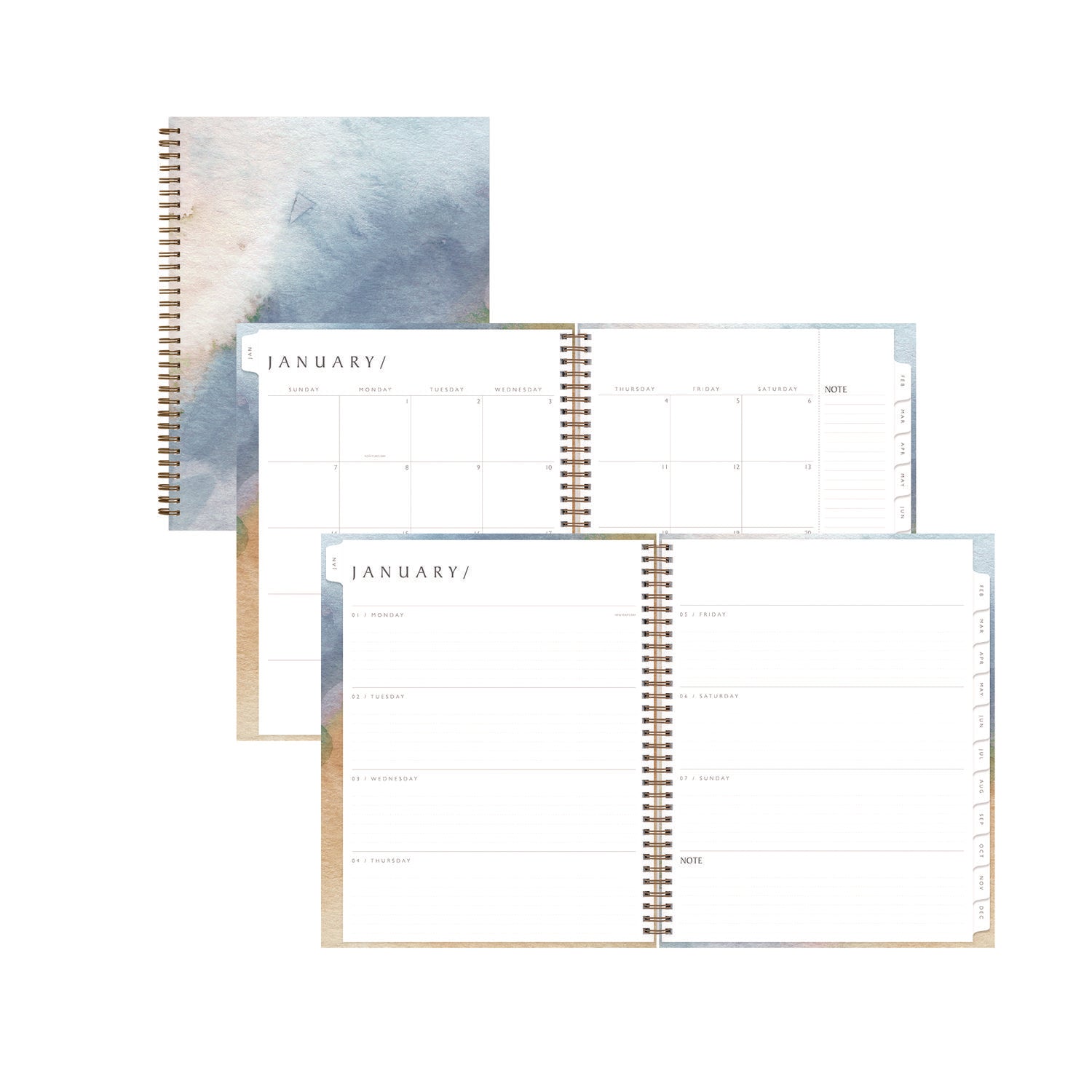 Blue Sky® One Tree Planted Andreo Weekly/Monthly Planner, Abstract Artwork, 11" x 8.5", Blue/Sand/Green Cover, 12-Month (Jan-Dec): 2025