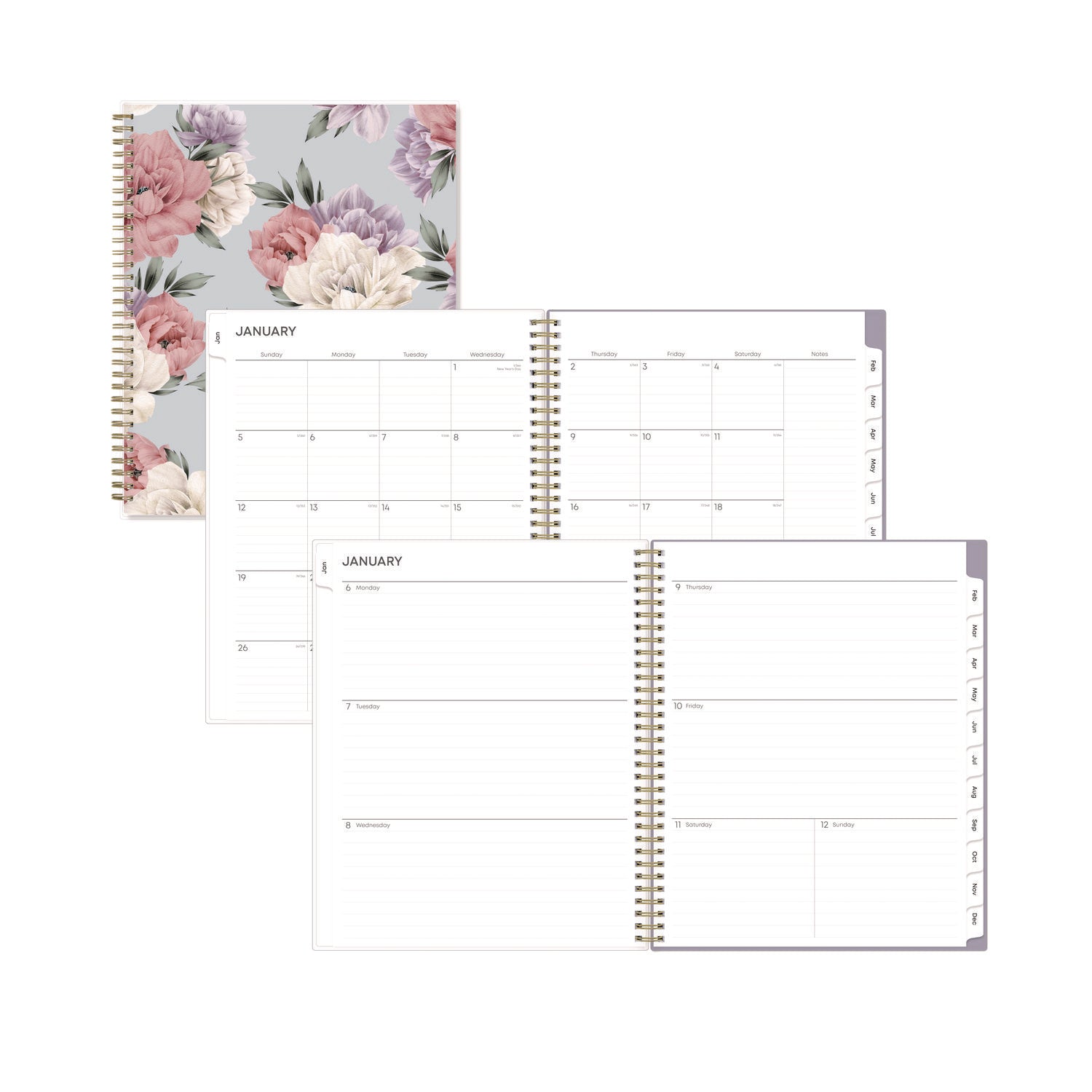 Blue Sky® Tula Weekly/Monthly Planner, Floral Artwork, 11" x 8.5", Purple/Pink/White Cover, 12-Month (Jan to Dec): 2025