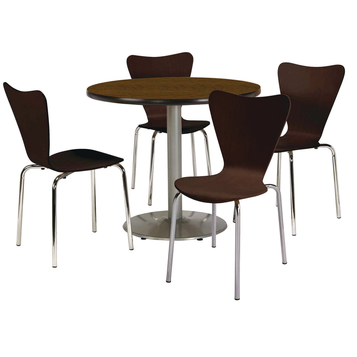 KFI Studios Pedestal Table with Four Espresso Jive Series Chairs, Round, 36" Dia x 29h, Walnut