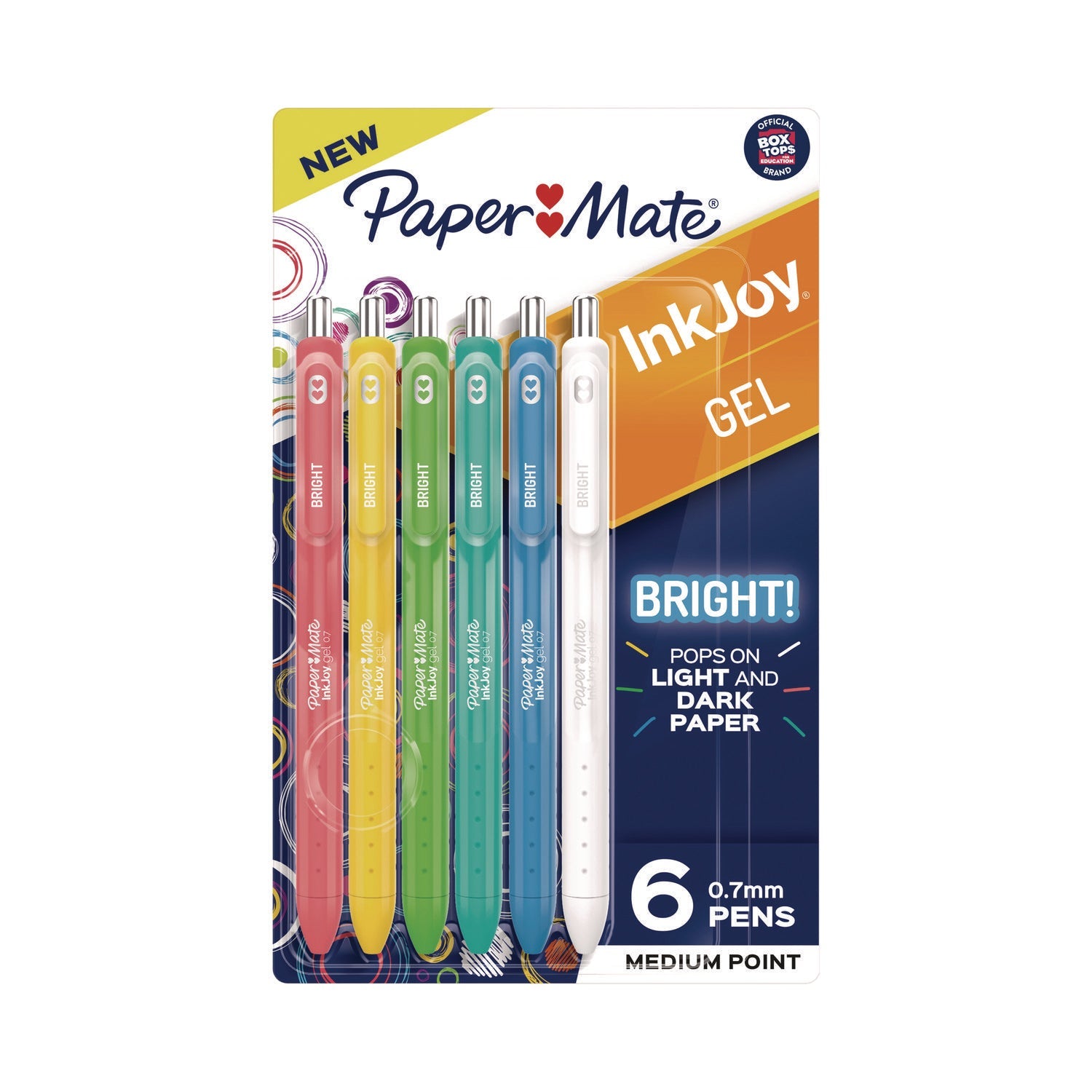 Paper Mate® InkJoy Gel Bright Gel Pen, Retractable, Medium 0.7 mm, Assorted Ink and Barrel Colors, 6/Pack