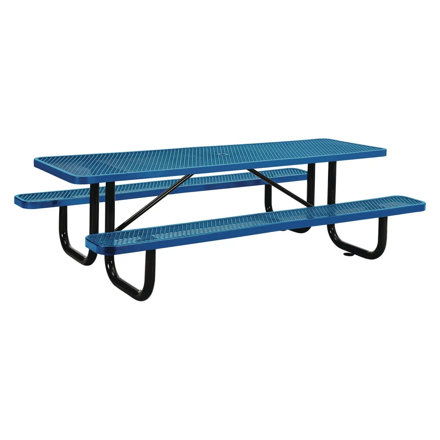 Global Industrial® Expanded Steel Picnic Table, Rectangular, 96 x 62 x 29.5, Blue Top, Blue Base/Legs
