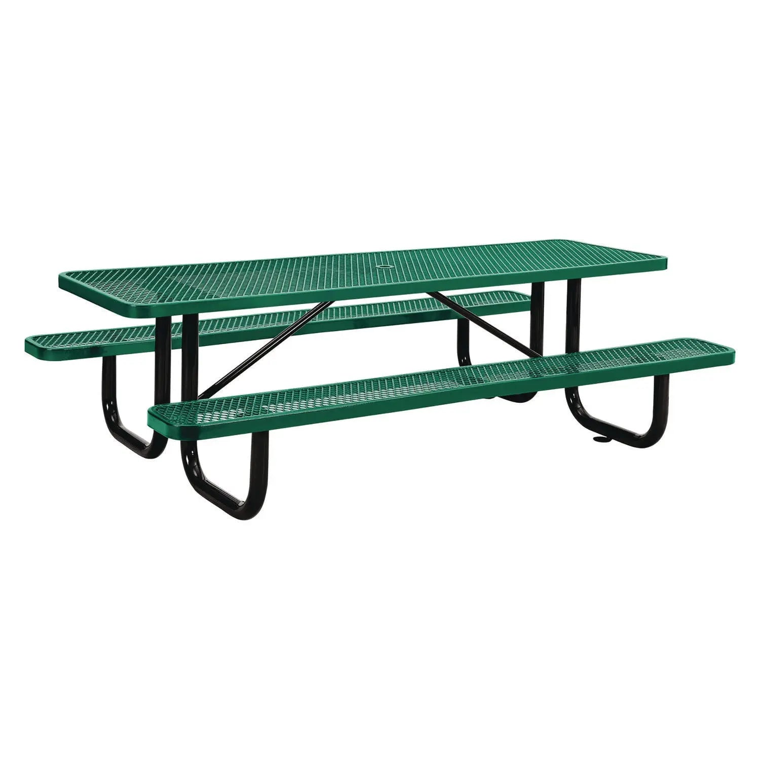 Global Industrial® Expanded Steel Picnic Table, Rectangular, 96 x 62 x 29.5, Green Top, Green Base/Legs
