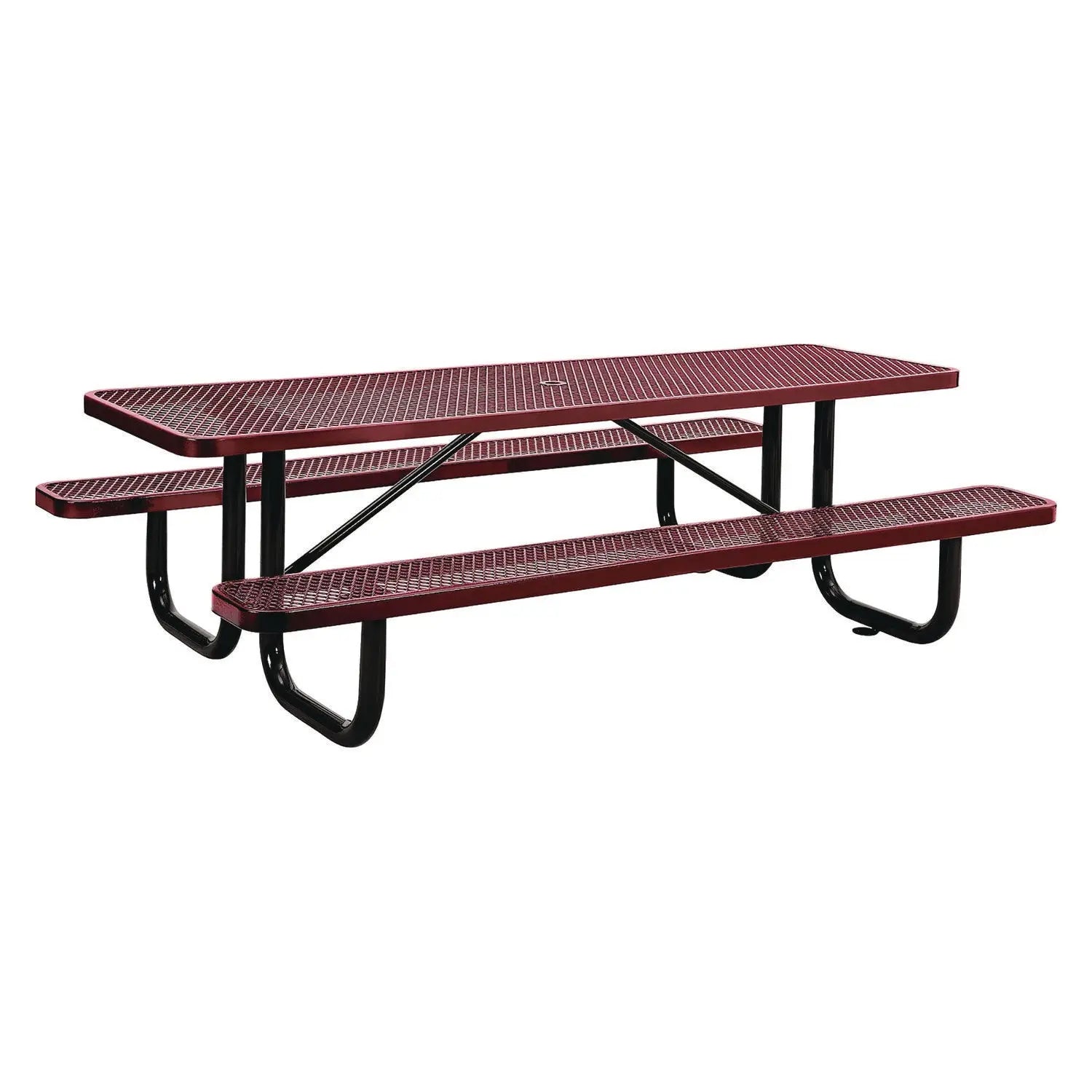 Global Industrial® Expanded Steel Picnic Table, Rectangular, 96 x 62 x 29.5, Red Top, Red Base/Legs