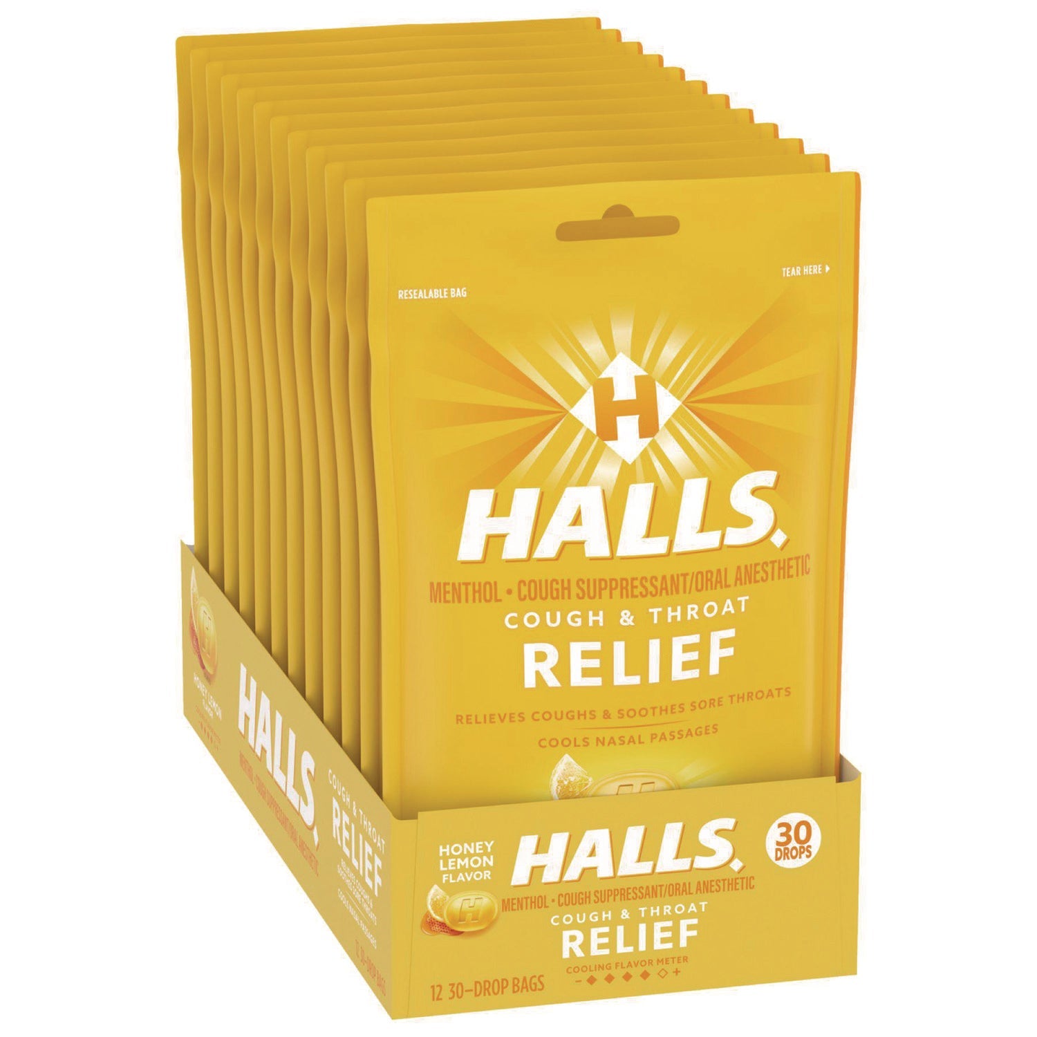 Cough Drops | HALLS Triple Action Honey-Lemon 12-Bag