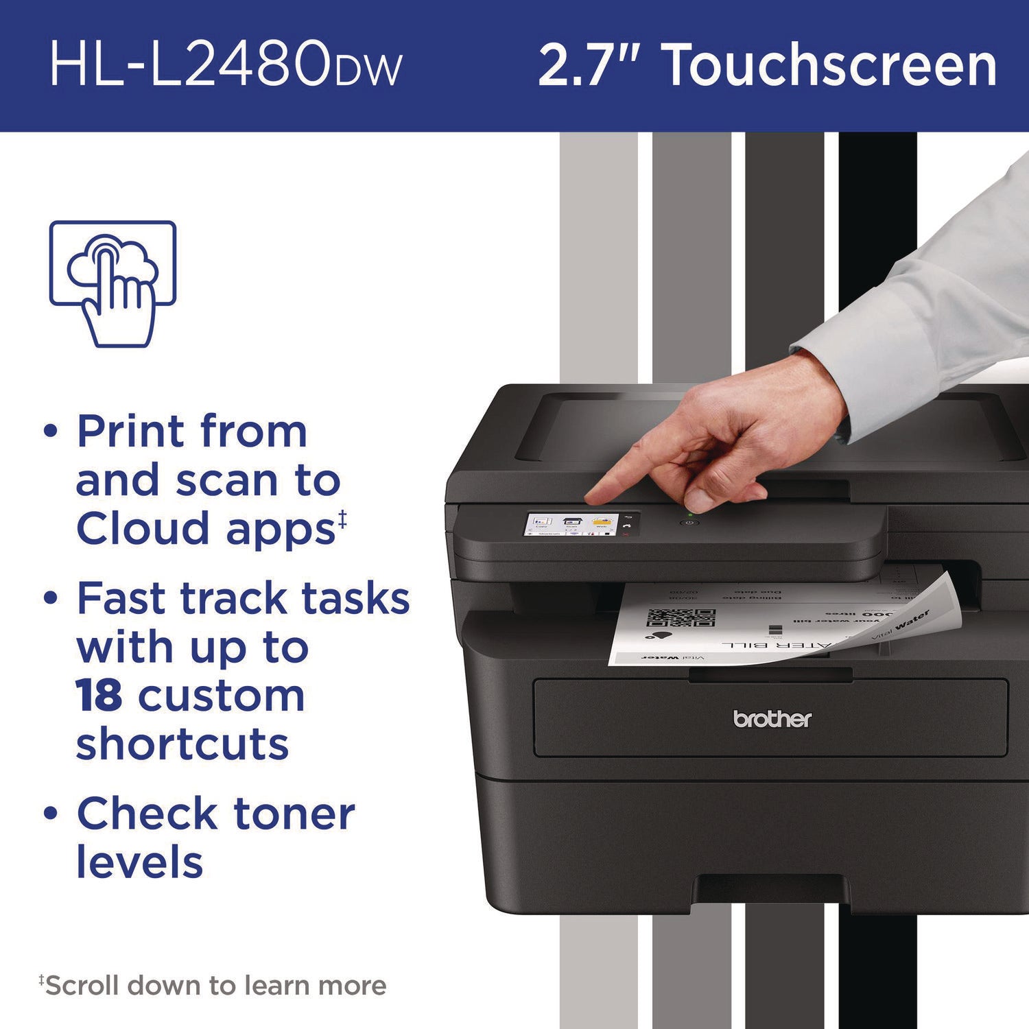 Brother Wireless HL-L2480DW Compact Monochrome Multi-Function Laser Printer, Copy/Print/Scan