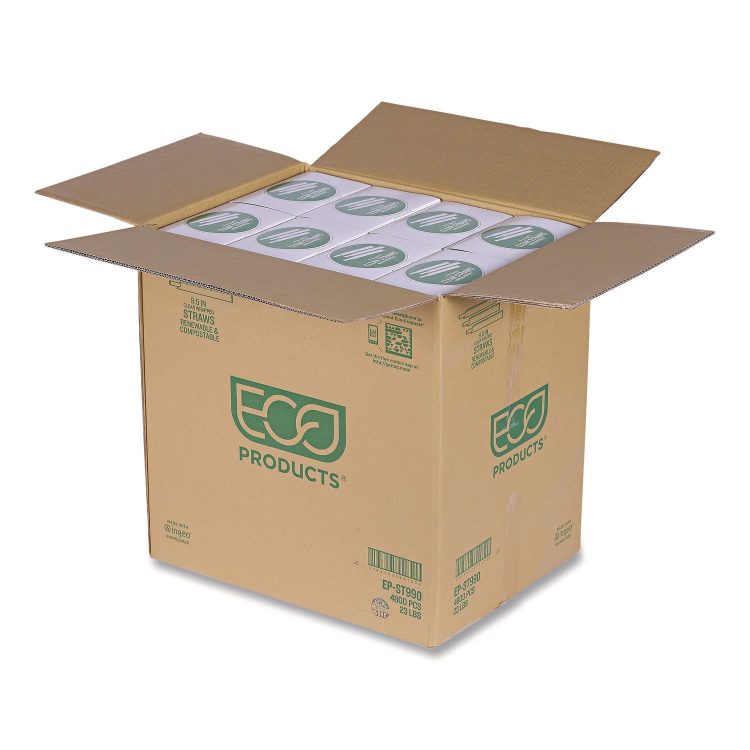 Eco-Products® Wrapped Straw, 9.5", Clear, Plastic, 4,800/Carton